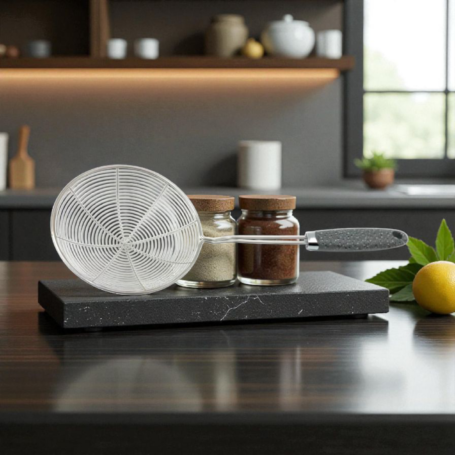 Stainless Steel Skimmer Spoon – Heat-Resistant Handle Oil Strainer for Frying & Cooking