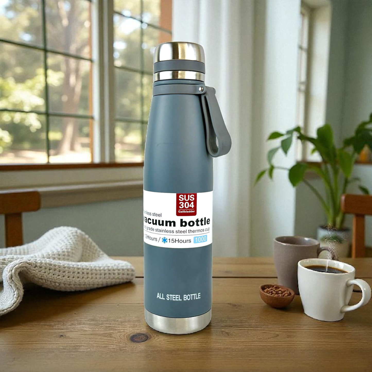 SUS304 Stainless Steel Vacuum Thermos Bottle – 1L Insulated Hot & Cold Flask (15 Hours)
