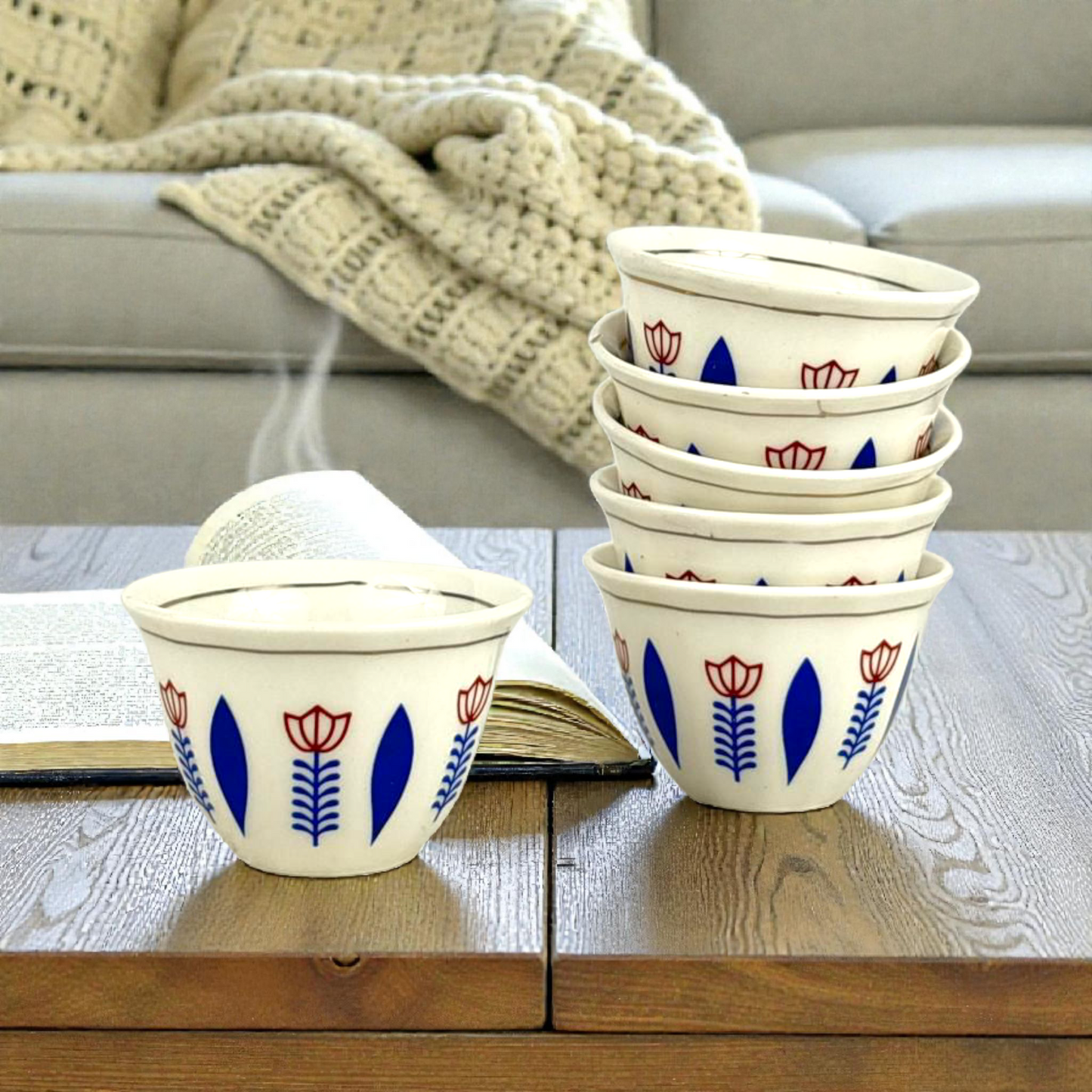 Hand-Painted Ceramic Flower Pot – Vintage White Planter with blue & red Floral Design