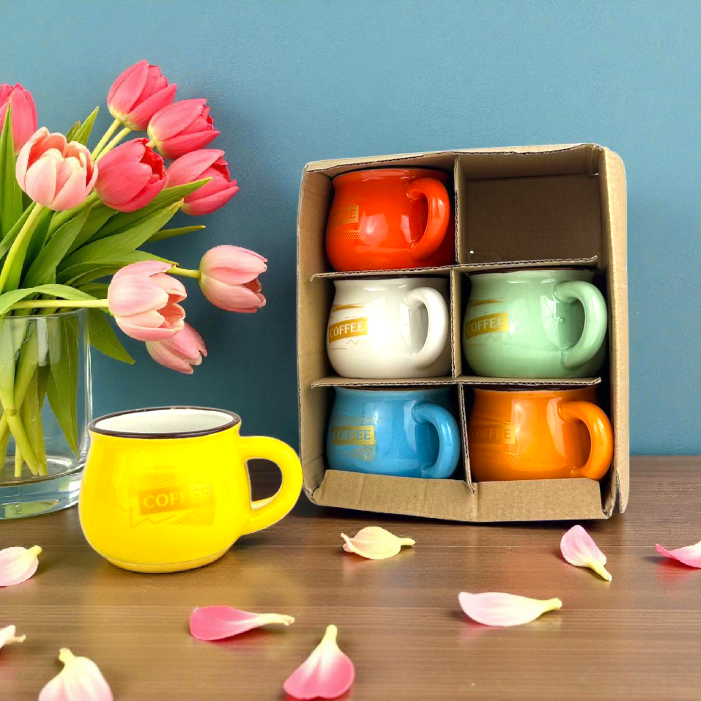 6-Piece Colorful Ceramic Coffee Mug Set – Retro Round Cups for Coffee, Tea & Hot Drinks 100ml