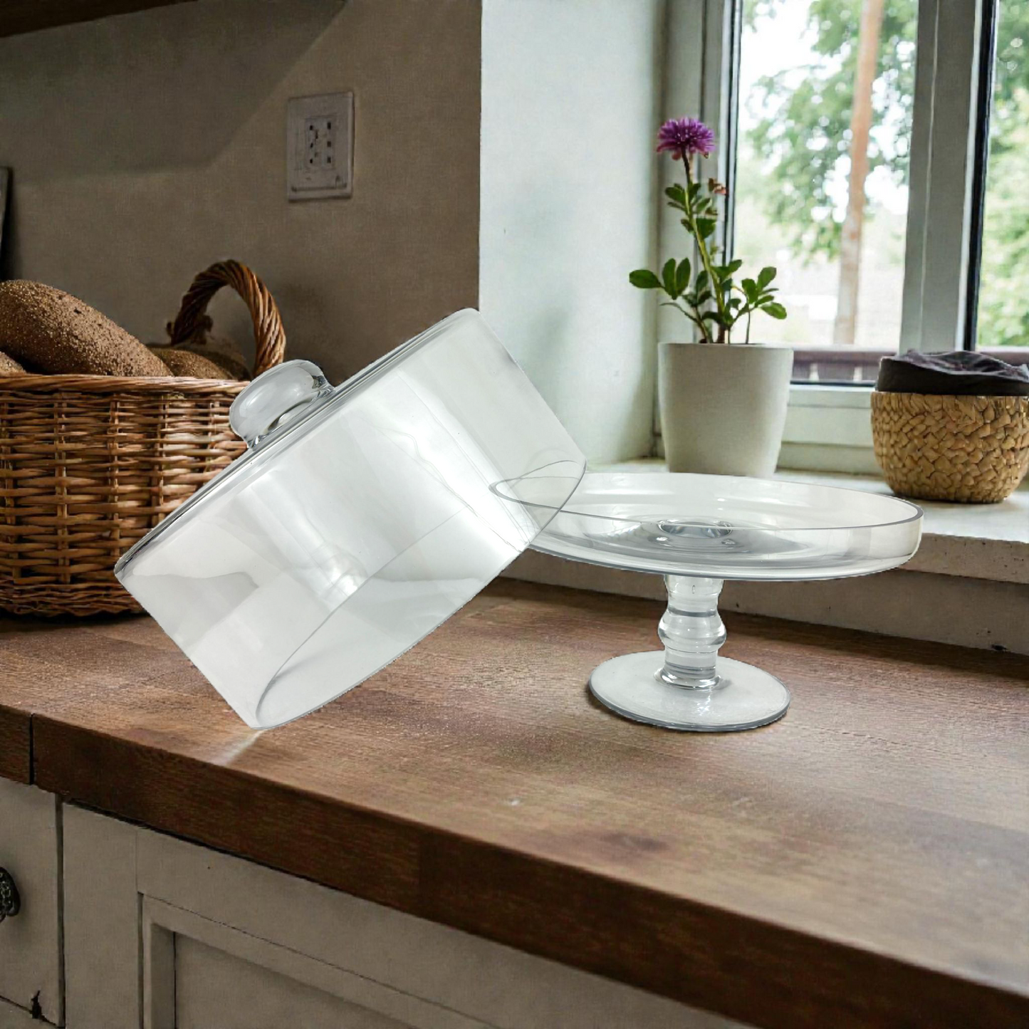 Clear Glass Cake Stand with Dome Lid – Tall Pedestal Dessert Display for Cakes, Pastries & candies