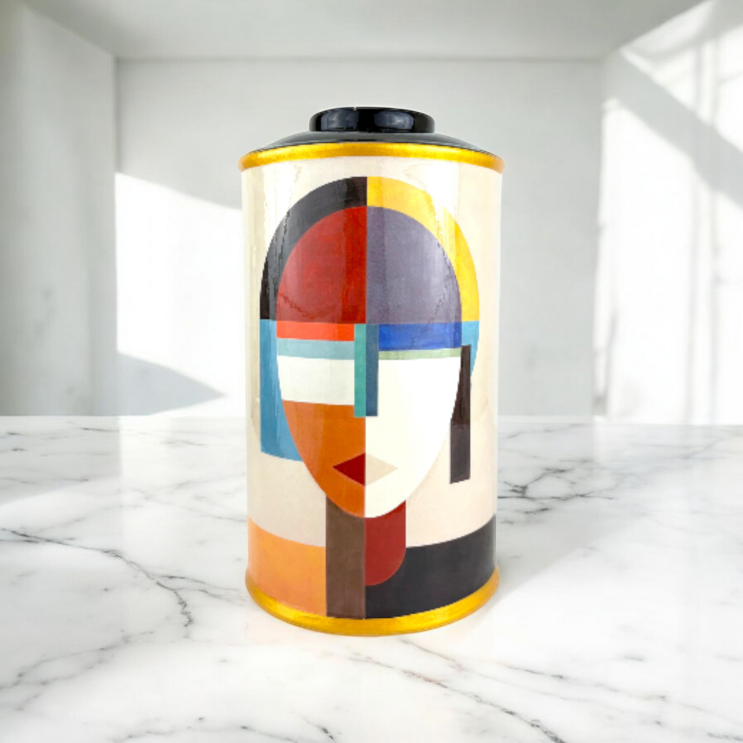 Modern Abstract Face Decorative Jar – Colorful Art Canister with Lid