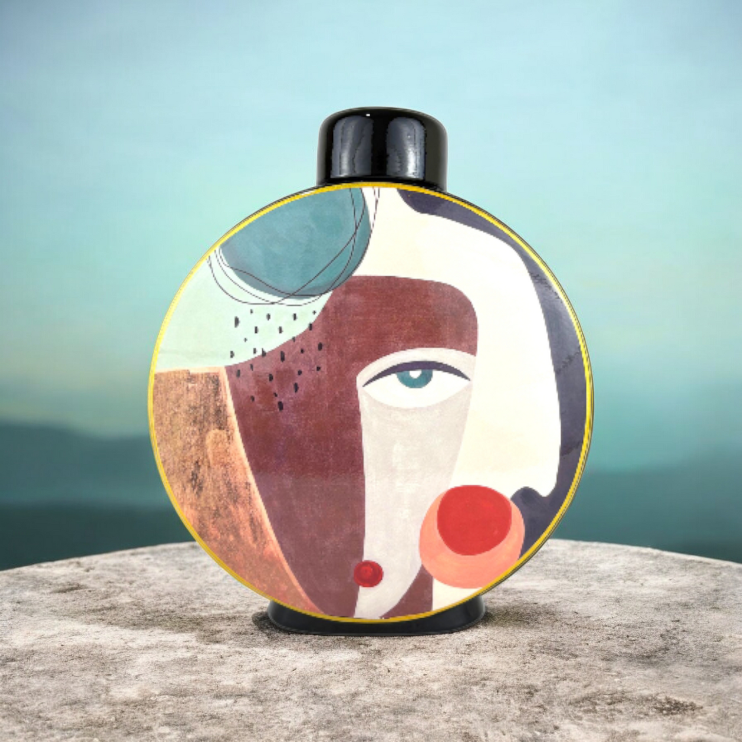 Round Abstract Face Decorative Jar – Modern Art Storage Canister