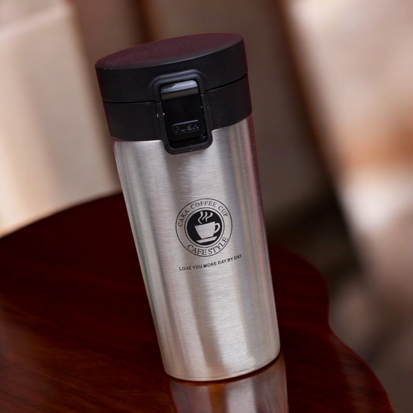 Gray Stainless Steel Insulated Travel Mug – Leak-Proof Coffee Tumbler with Locking Lid