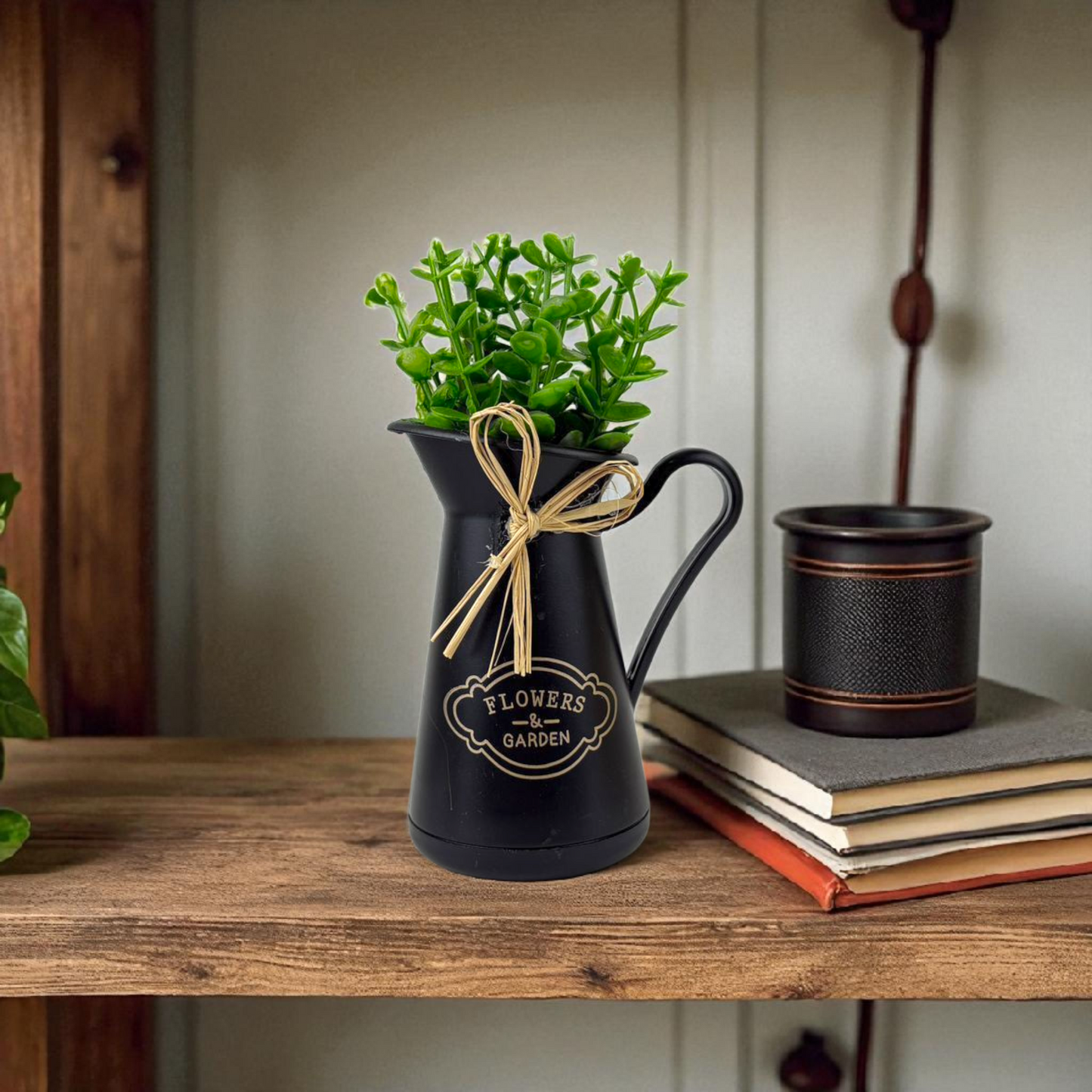 Artificial Plant in Black Metal Jug – Rustic Flowers & Garden Décor