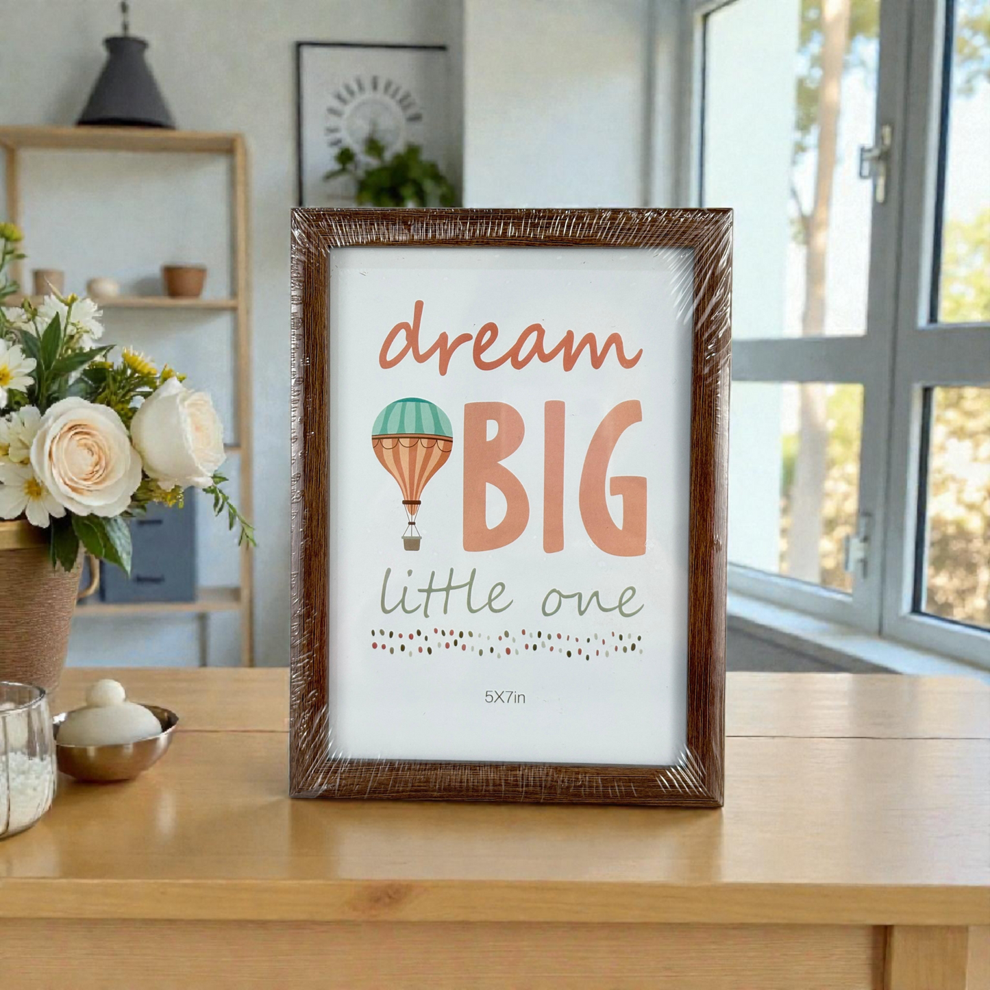 Inspirational Wooden Photo Frame with Quote Prints – Rustic Home Décor Frame 5×7"