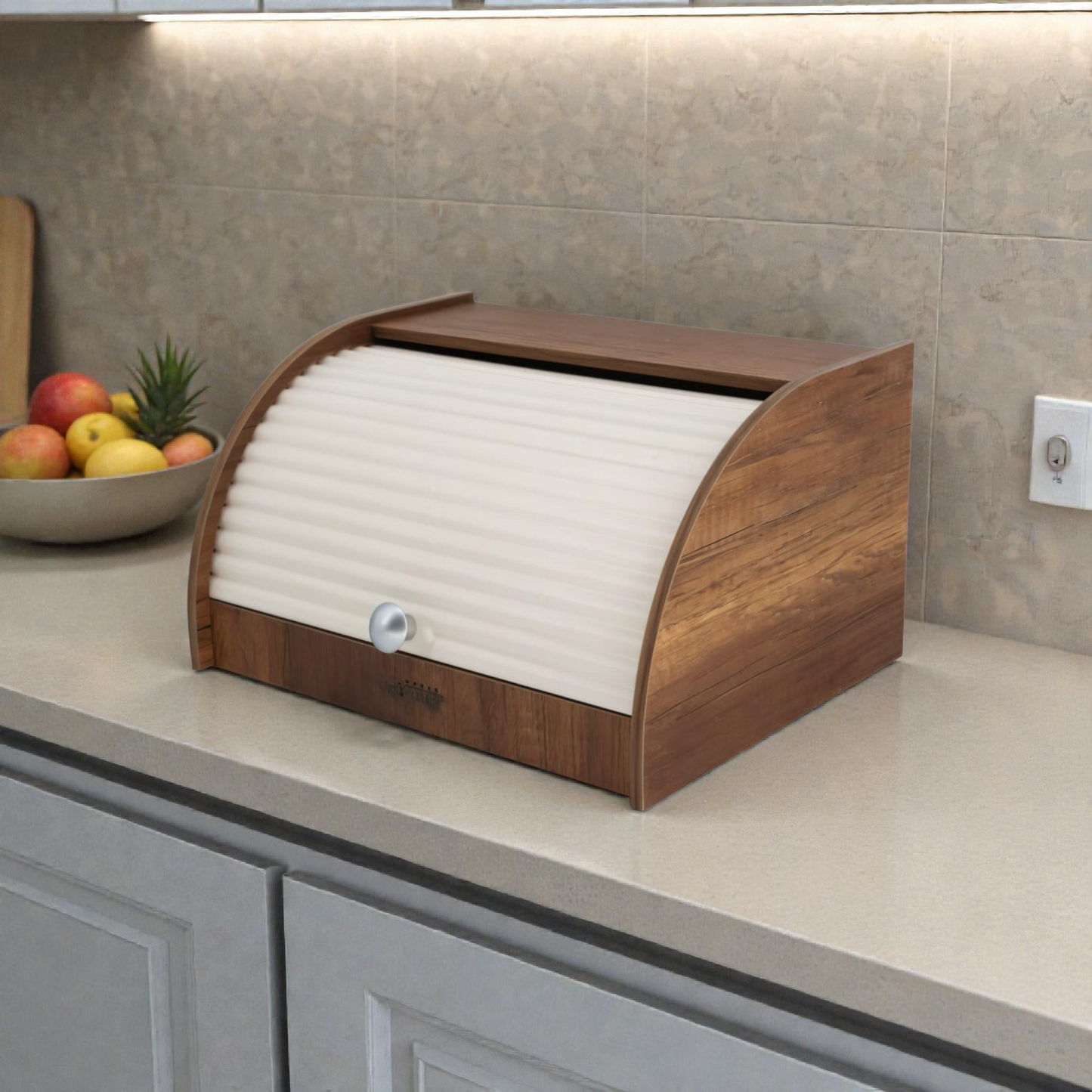 Wooden Roll Top Bread Box – Brown Wood Bread Storage Box