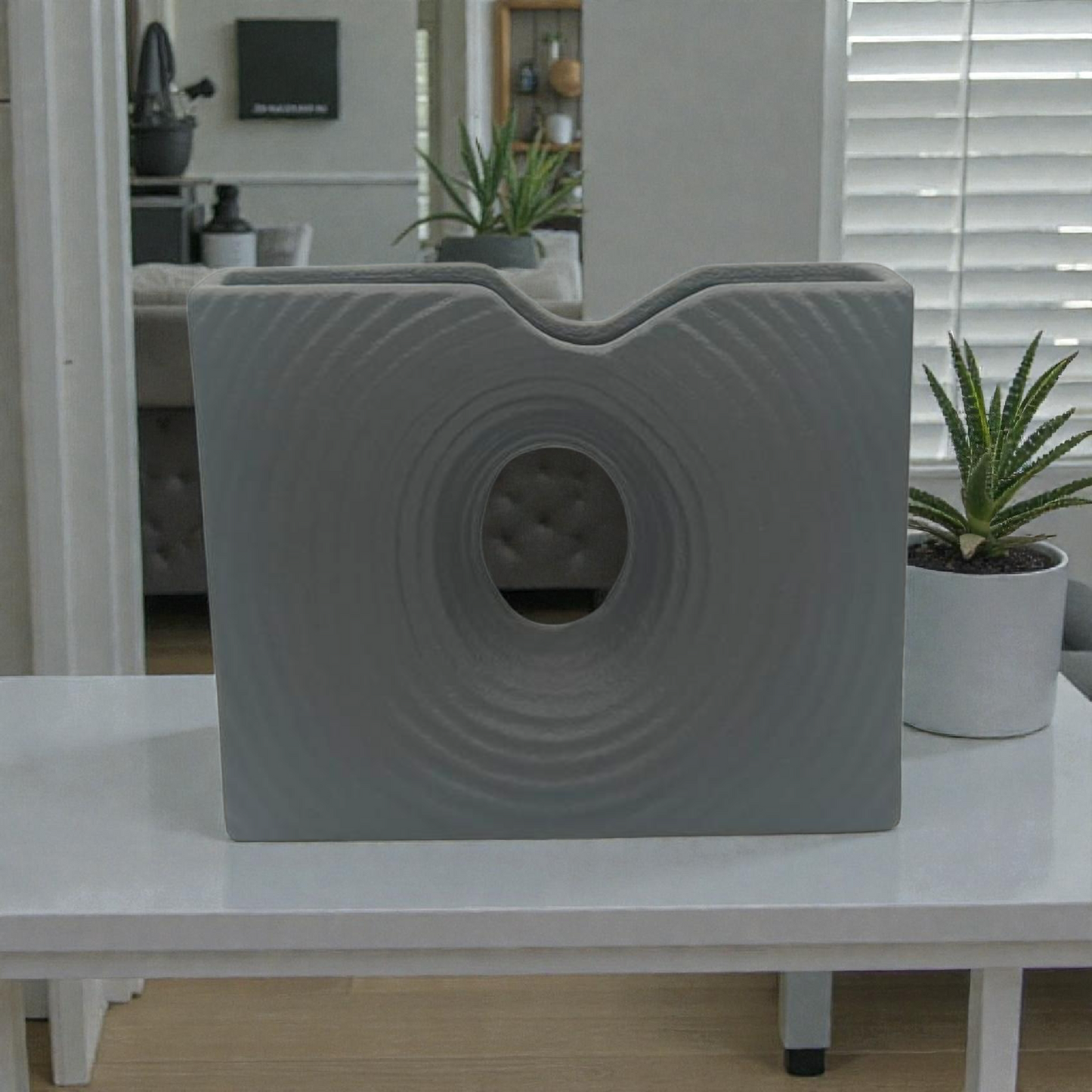 Modern Black Abstract Ceramic Vase with Center Hole | Minimalist Sculptural Home Décor