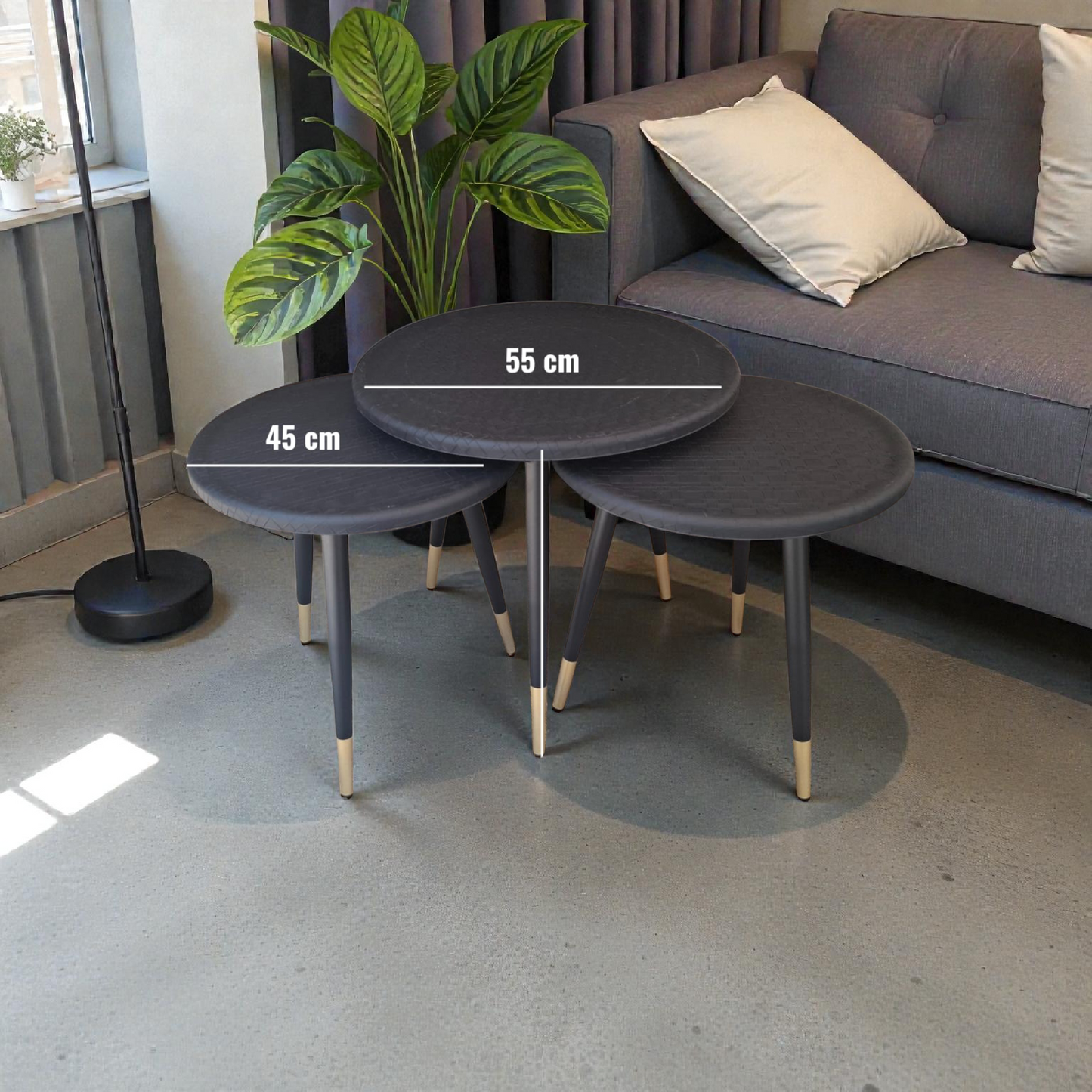 Charcoal Grey Nesting Tables Set – Contemporary Round Coffee Tables