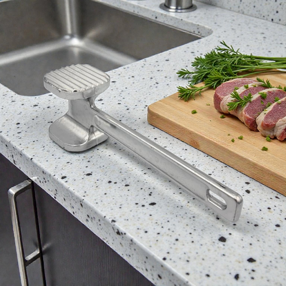 Stainless Steel Meat Tenderizer Hammer – Double-Sided Kitchen Tool