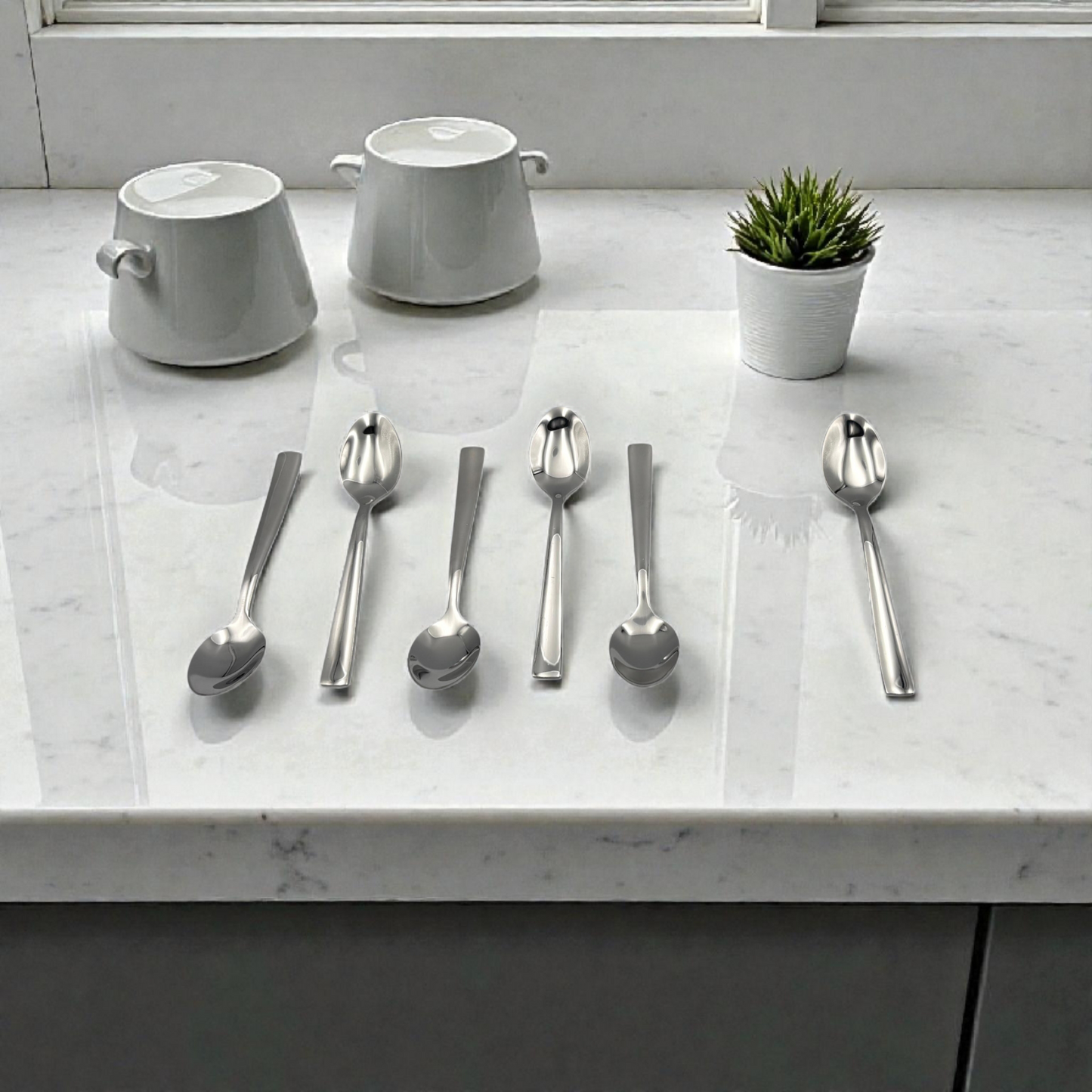 Stainless Steel Dessert & Coffee Spoon Set – 6-Piece Modern Cutlery