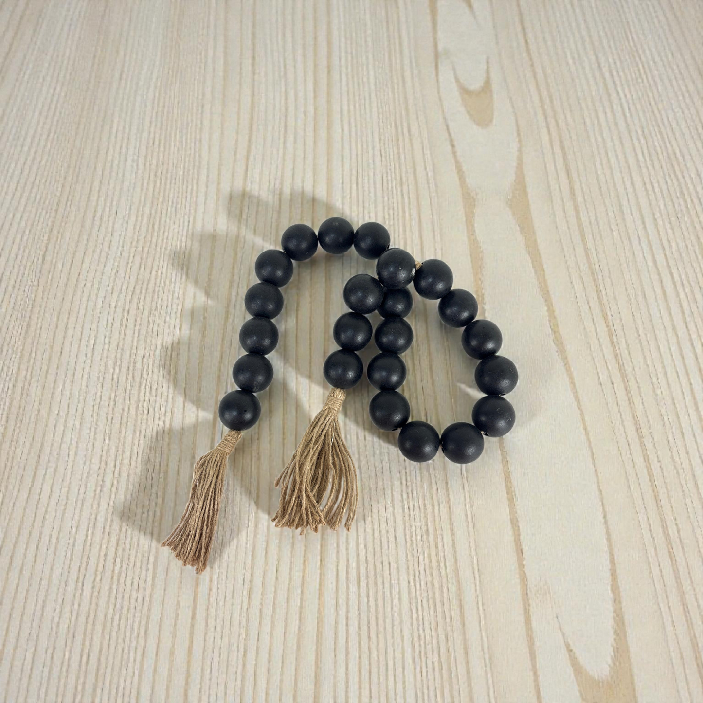 Natural Wooden Bead Garland with Tassel – Boho Home Décor Accent