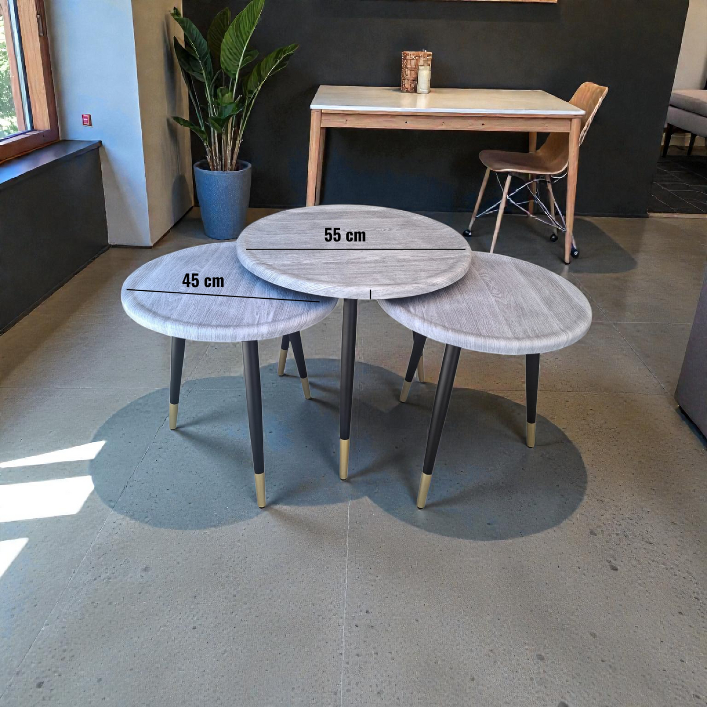 Light Grey Wood Nesting Tables Set – Modern Round Side Tables (45 & 55 cm)