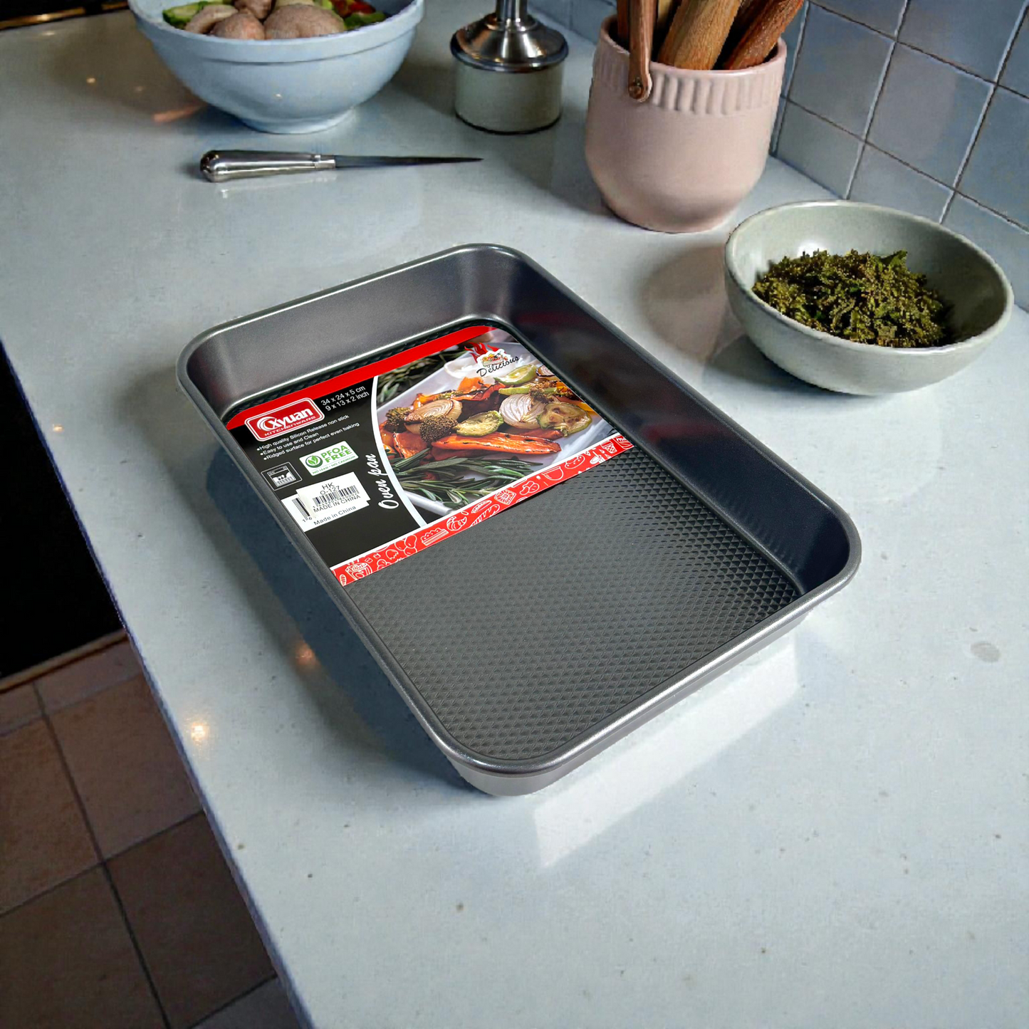 Non-Stick Rectangular Oven Baking Tray – Heavy Duty Carbon Steel Baking Pan 34*24*5cm