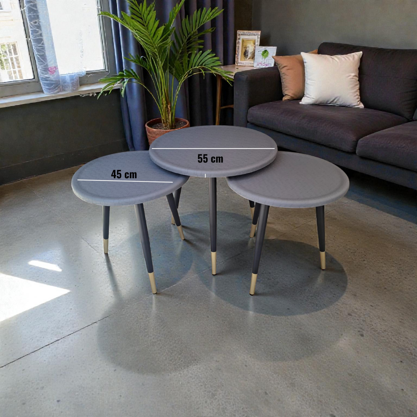 Grey Nesting Tables Set – Contemporary Round Coffee Tables