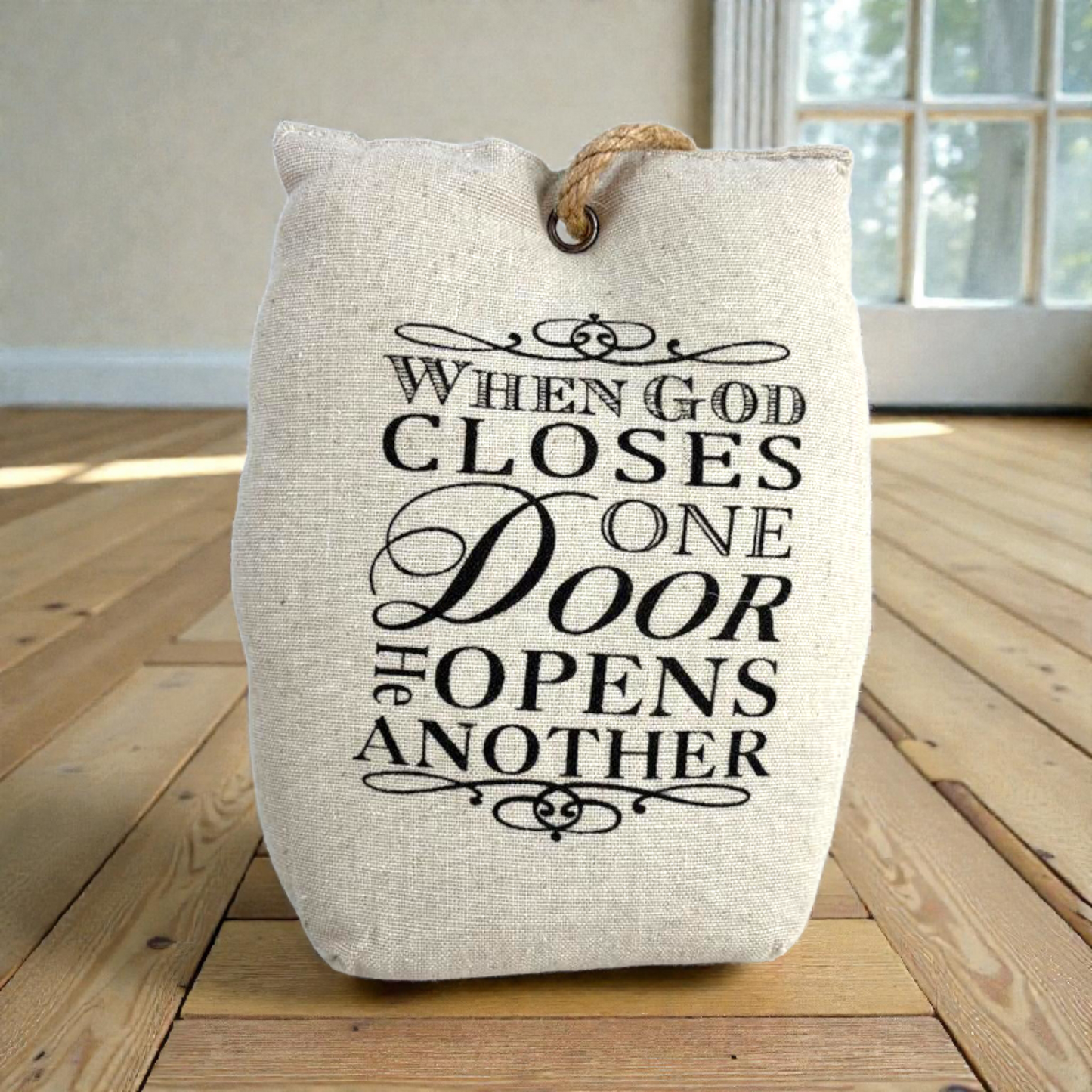 Fabric Door Stopper Weight with Rope Handle – Decorative Home Quote Door Stop