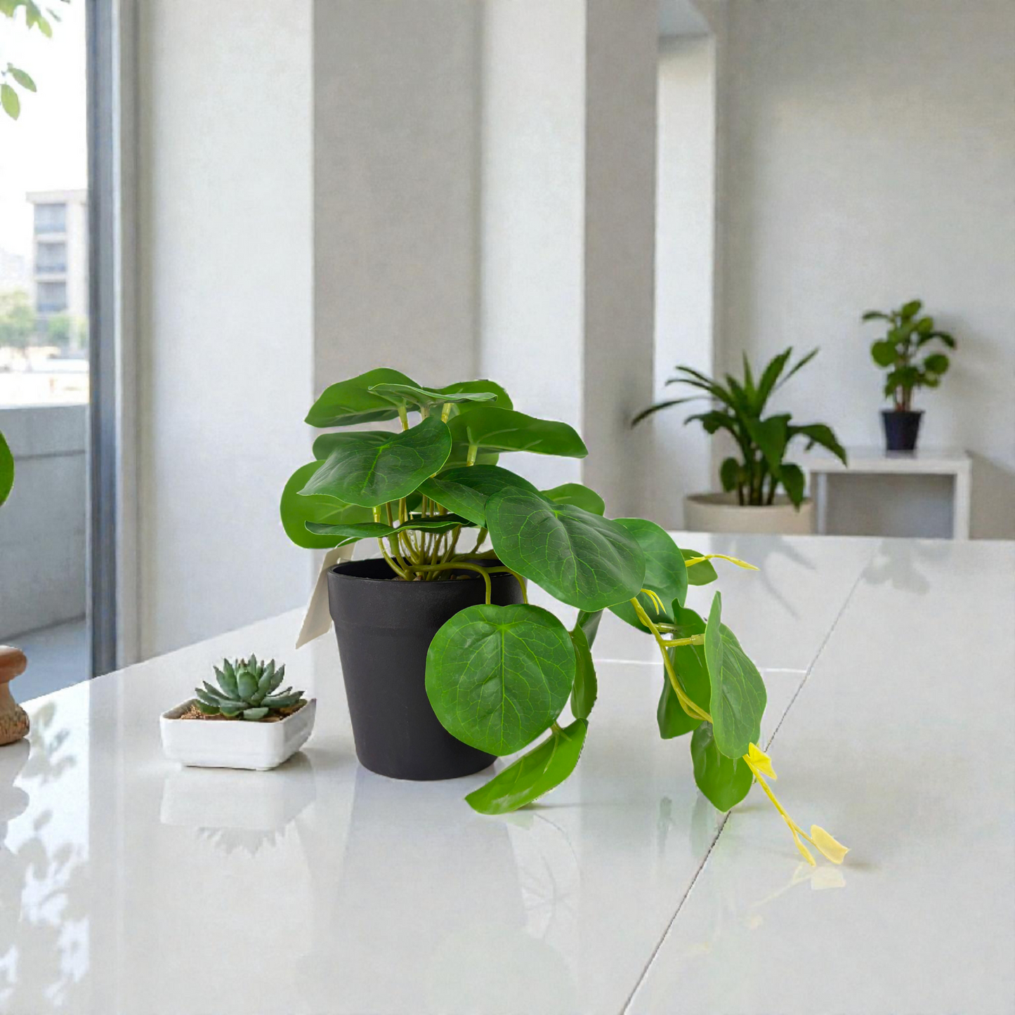 Artificial Greenery Arrangement in round Pot – Mixed Faux Plants & Succulents Decoration