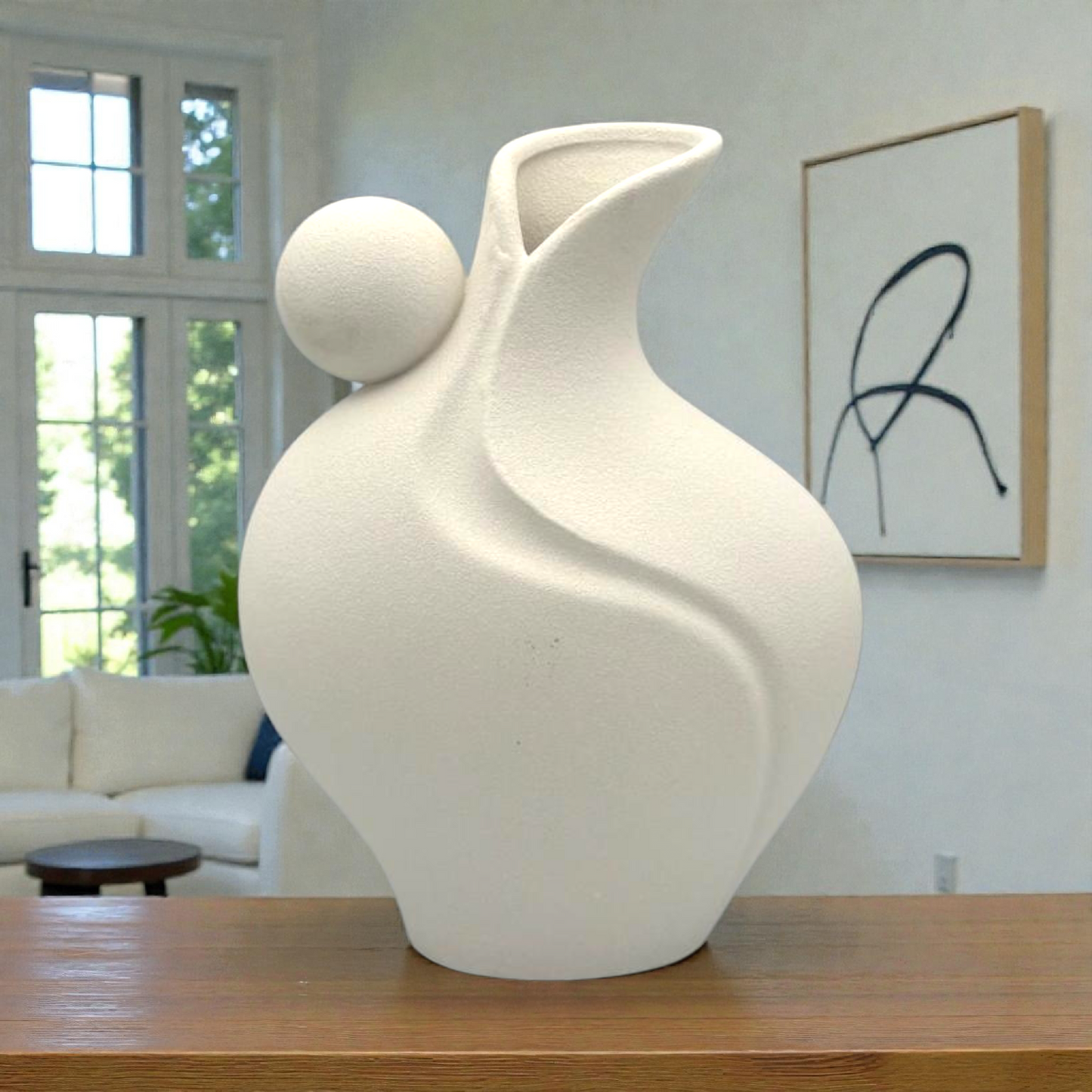 Small White Ribbed Ceramic Vase – Scandinavian Style Home Décor