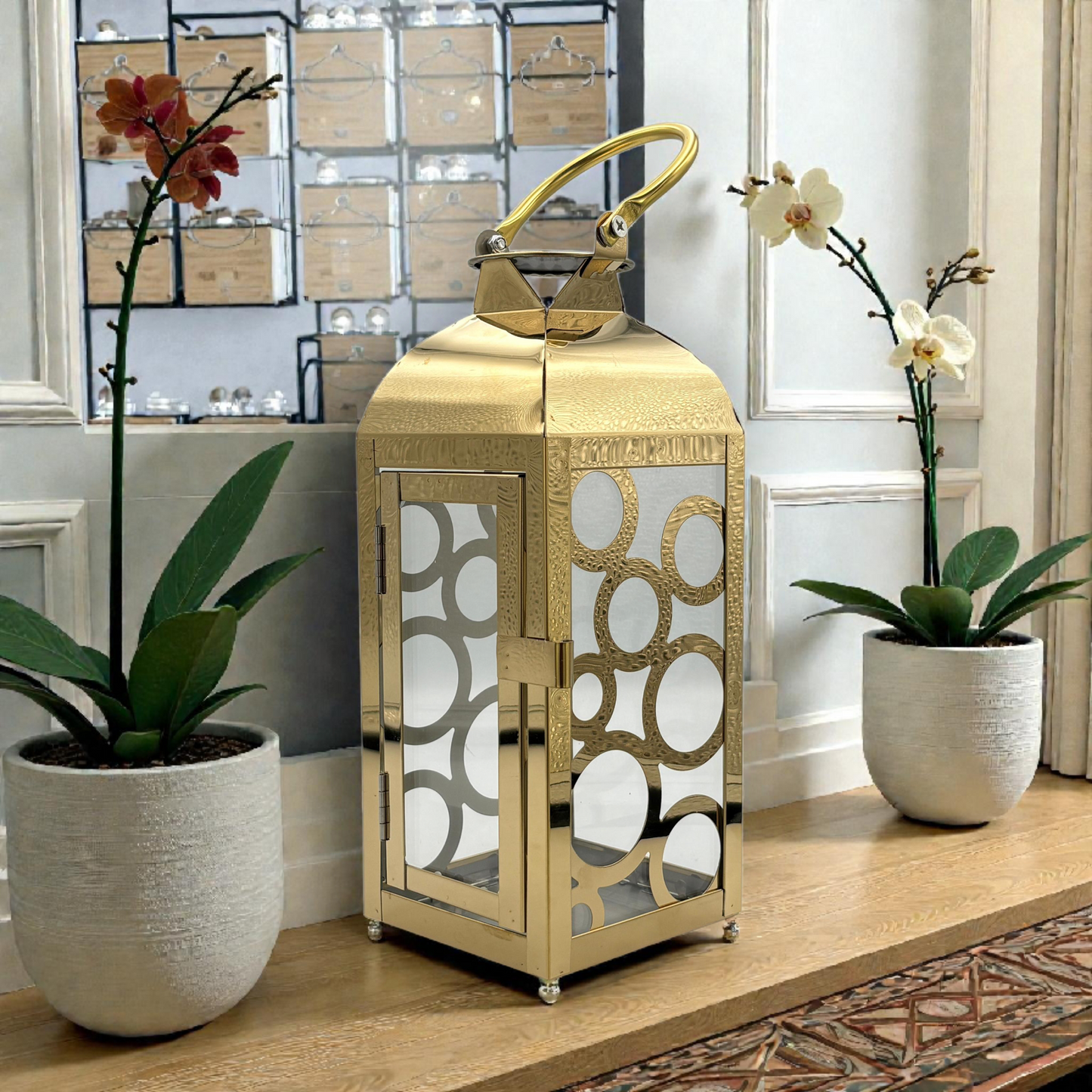 Modern gold Metal Glass Lantern – Minimalist Candle Holder