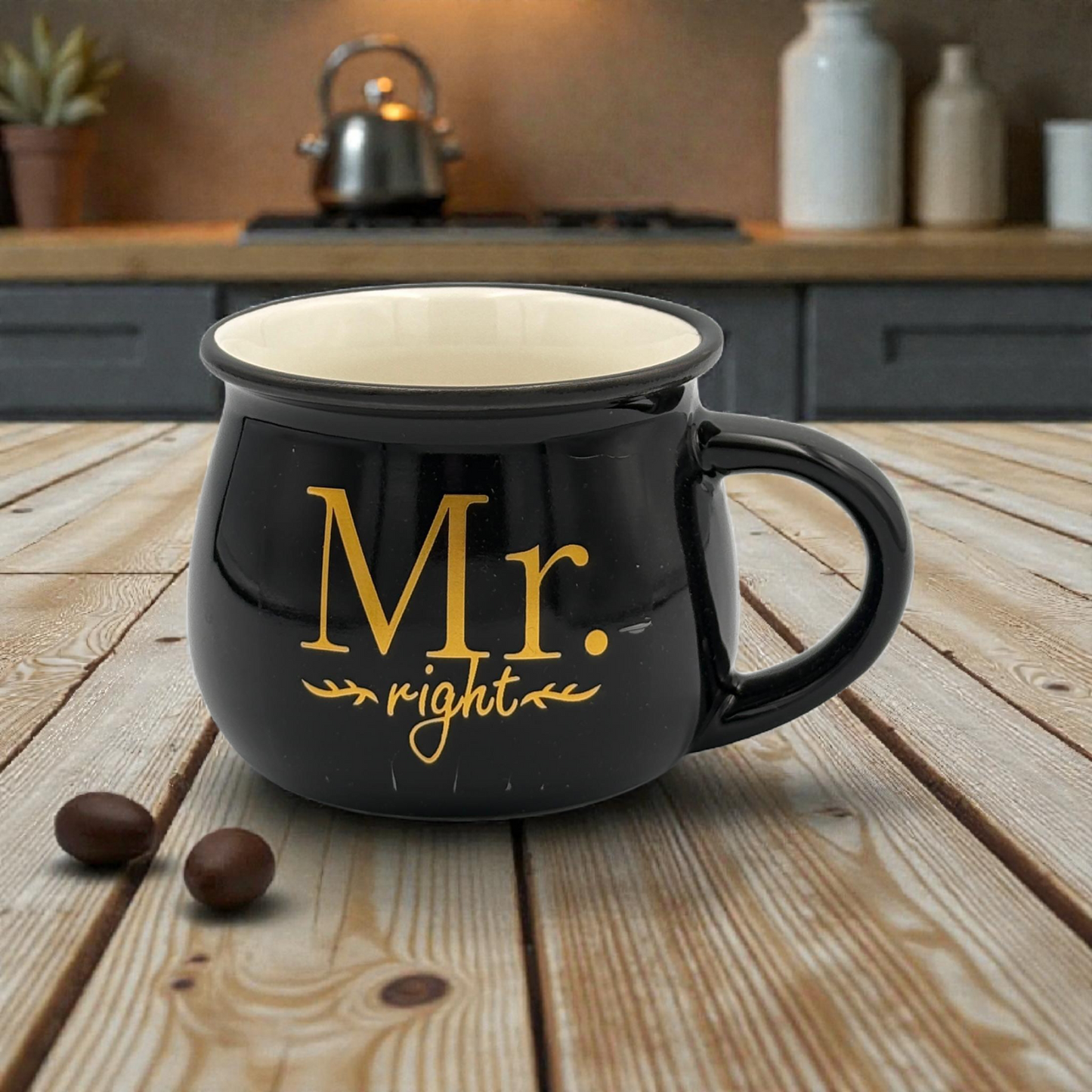 Mr. Right” Black Ceramic Mug – Funny Gift Coffee Cup