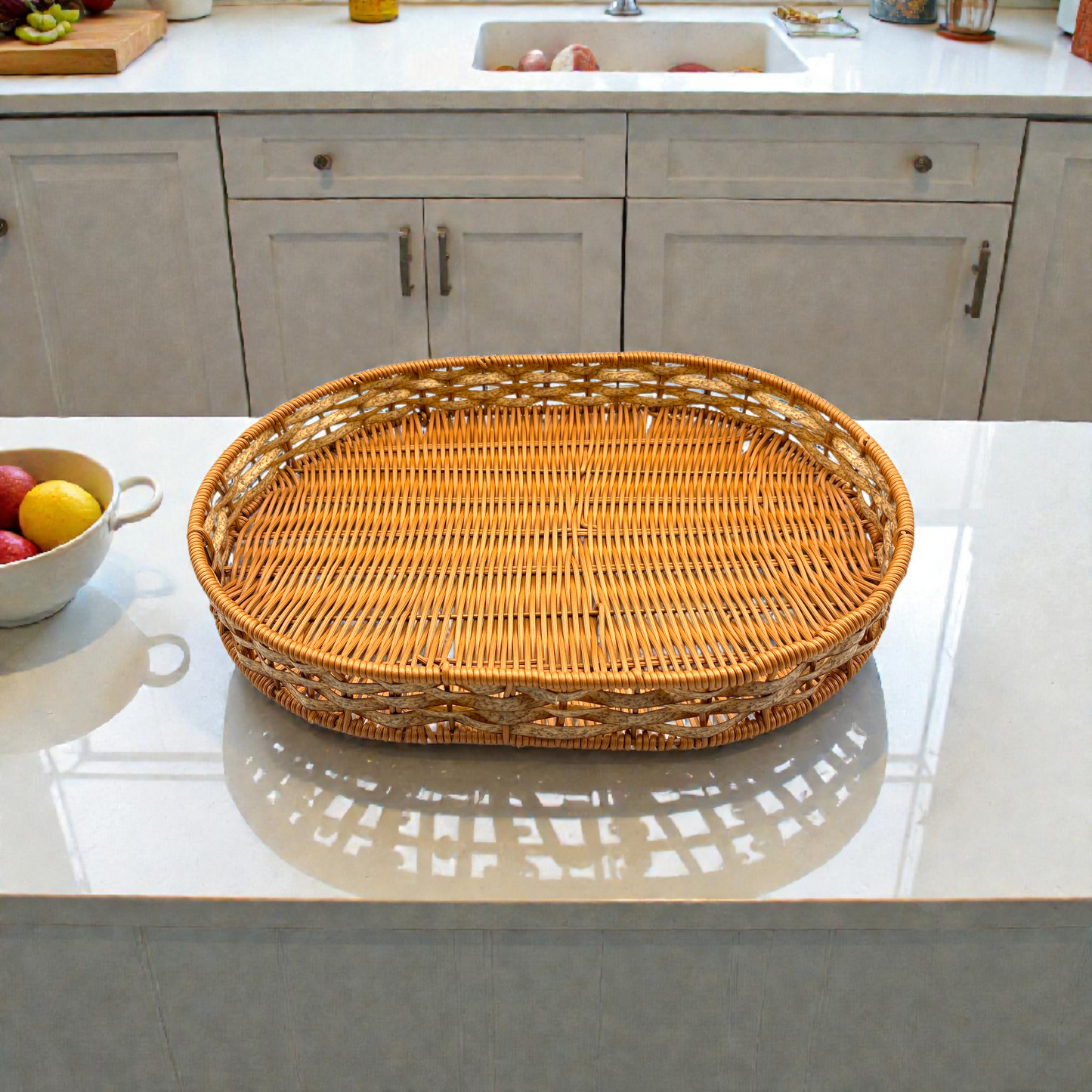 Small Oval Rattan Serving Tray – Natural Wicker Decorative Tray