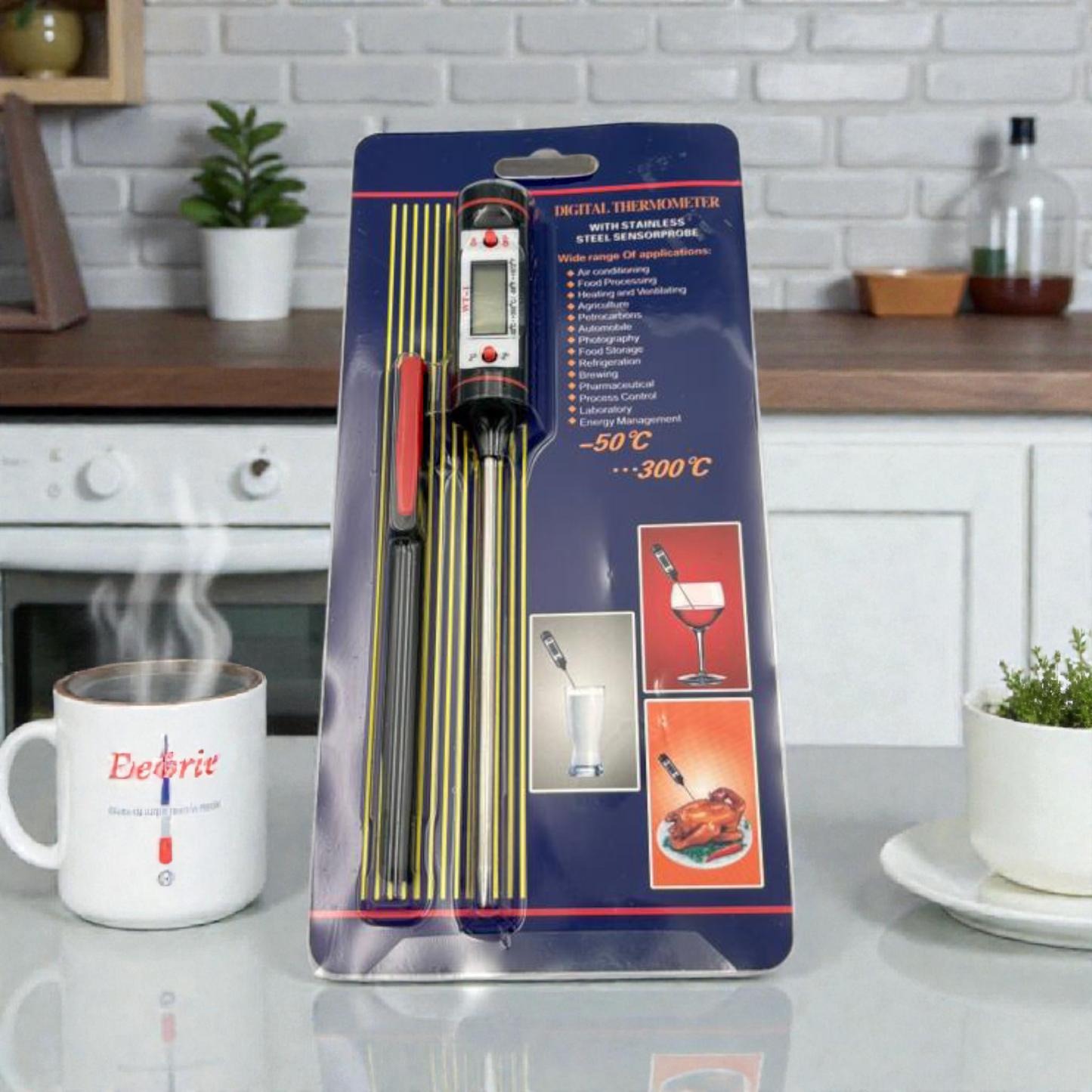 Digital Food Thermometer with Stainless Steel Probe – Kitchen Cooking Thermometer (-50°C to 300°C)