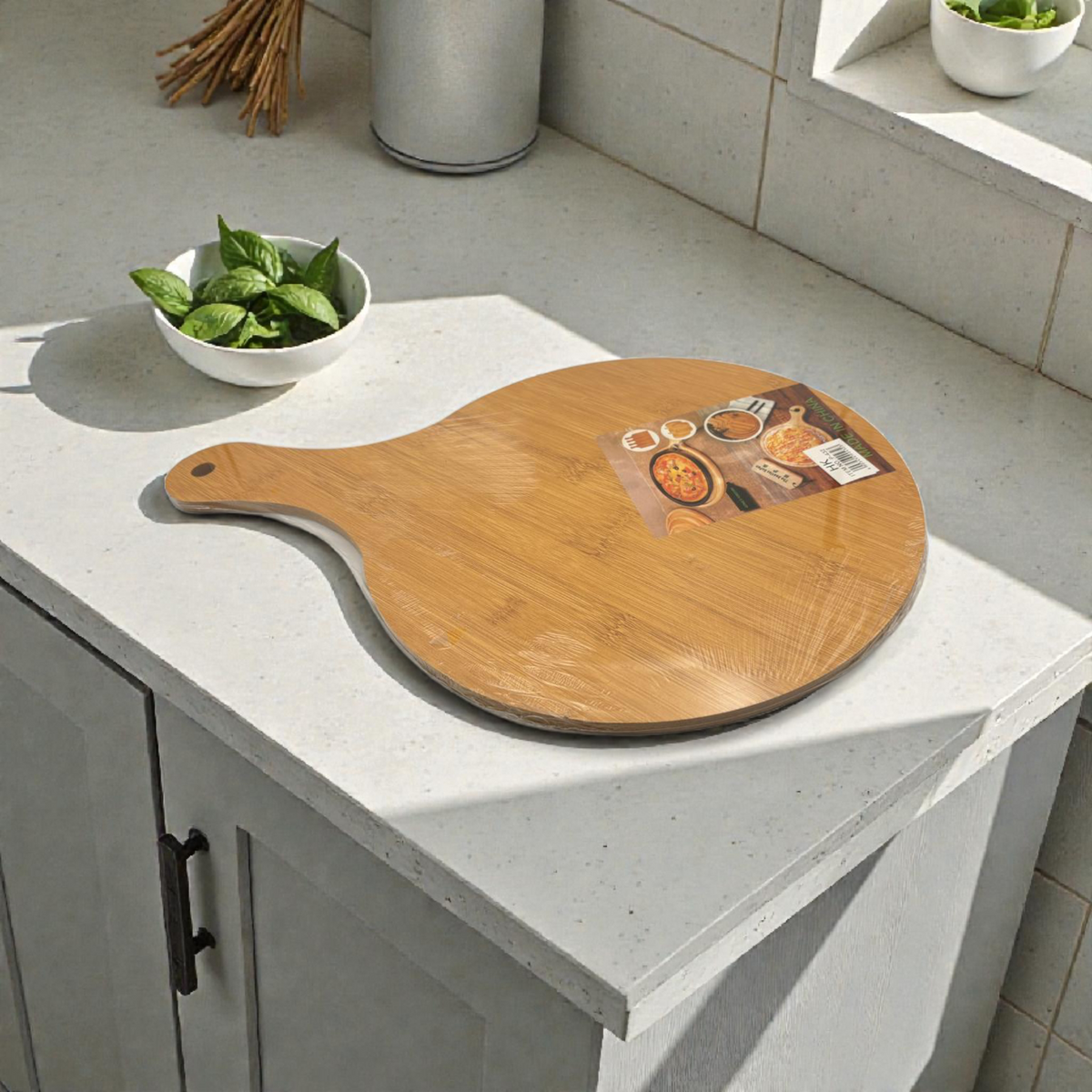 Bamboo Paddle Cutting Board with Handle – Wooden Serving & Chopping Board