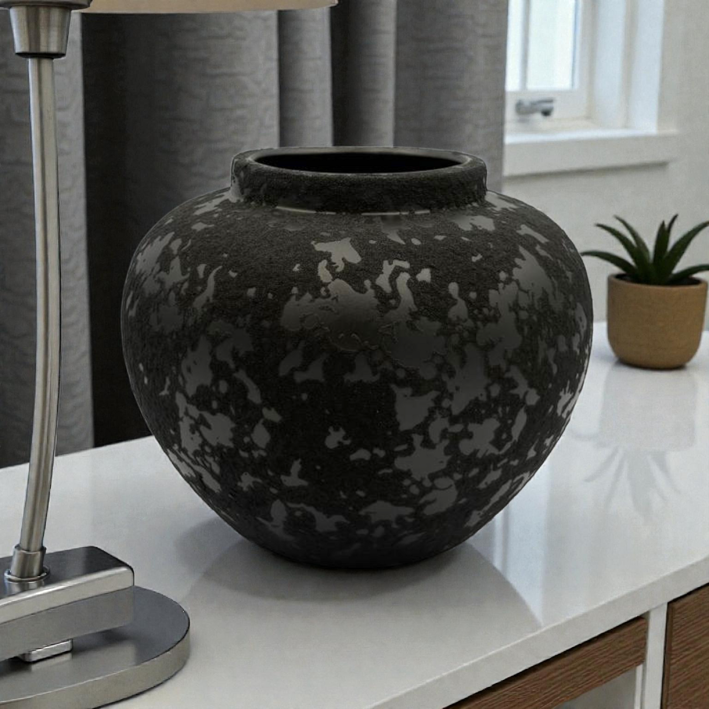 Textured Black Ceramic Vase & Jar Set – Modern Sculptural Home Décor