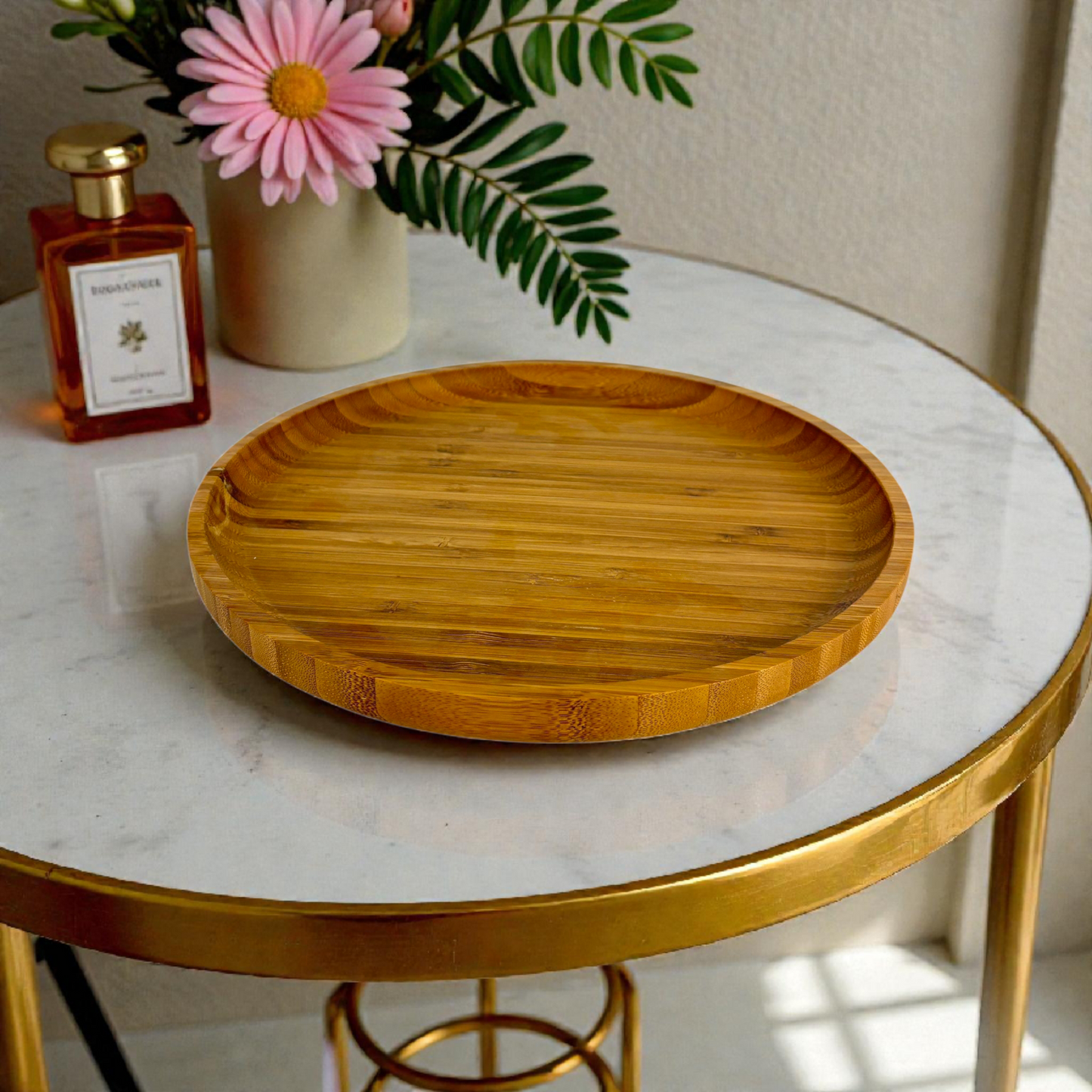 Natural Bamboo Serving Tray – Eco-Friendly Round & round Wooden Plate 25cm