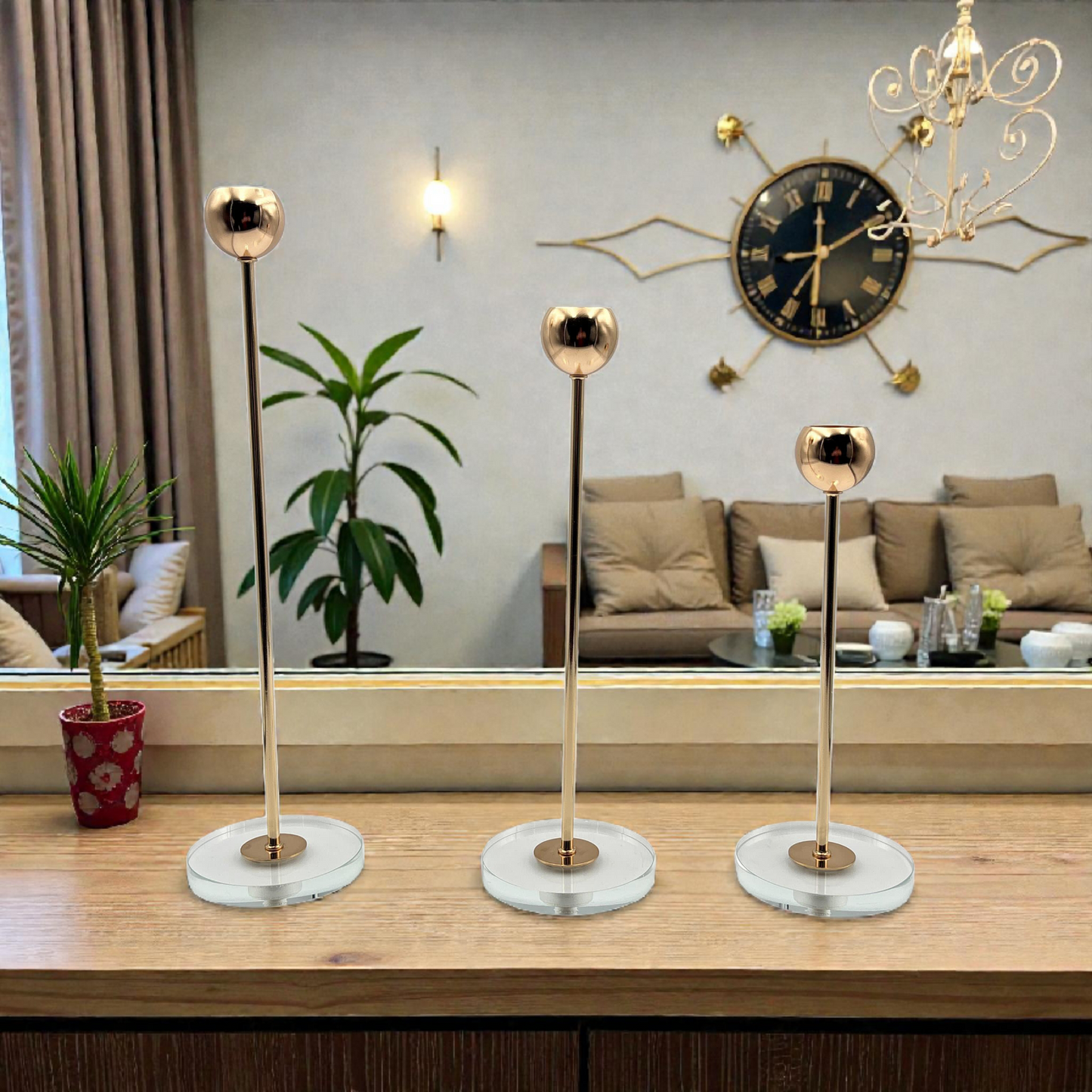 Gold Metal Candle Holders Set – Modern Tabletop Décor