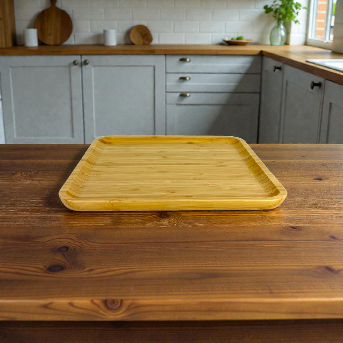 Natural Bamboo Serving Tray – Eco-Friendly Round & square Wooden Plate 30x30cm