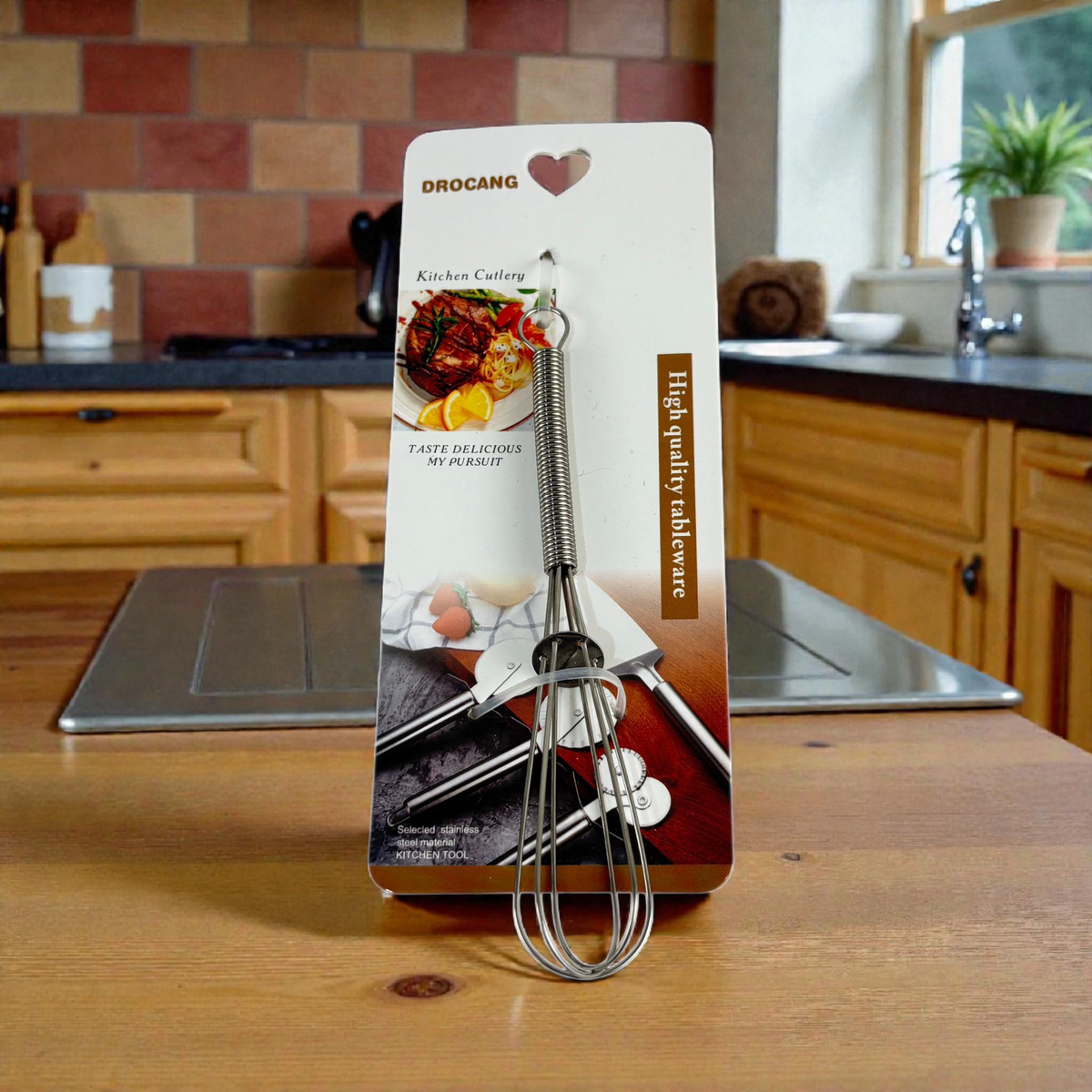 Stainless Steel Kitchen Whisk with Spring Handle – Hand Whisk for Baking & Cooking