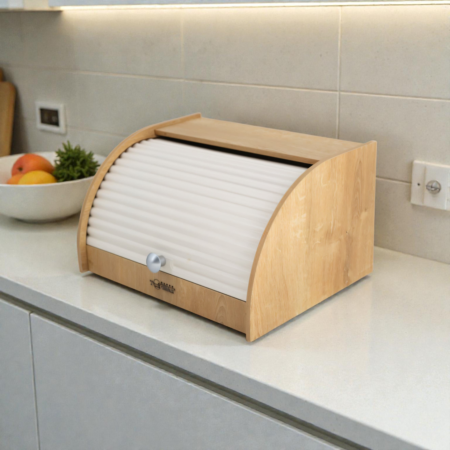 Light Wood Roll Top Bread Box – Natural Wooden Bread Storage