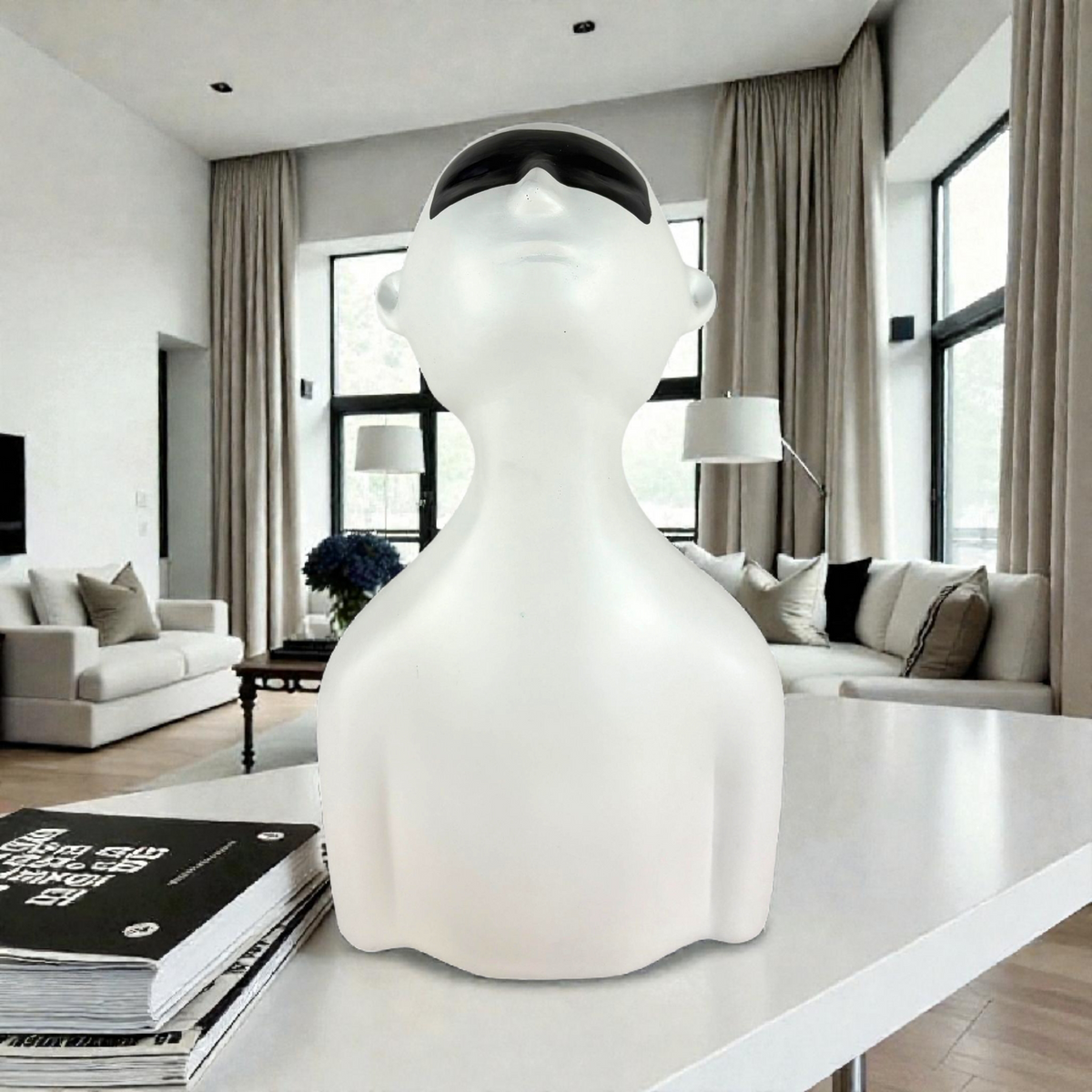 Abstract Minimalist Face Sculpture – Modern White Home Decor