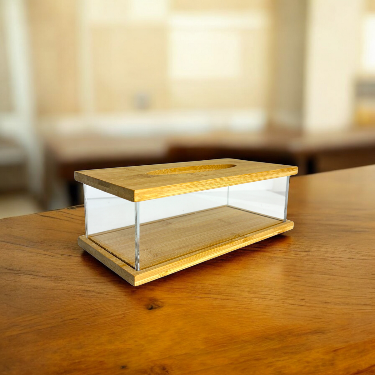 Luxury Glass Tissue Box with Bamboo Lid – Modern Decorative Tissue Holder