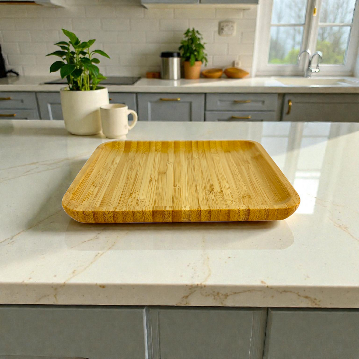 Natural Bamboo Serving Tray – Eco-Friendly Round & square Wooden Plate 25x25 cm
