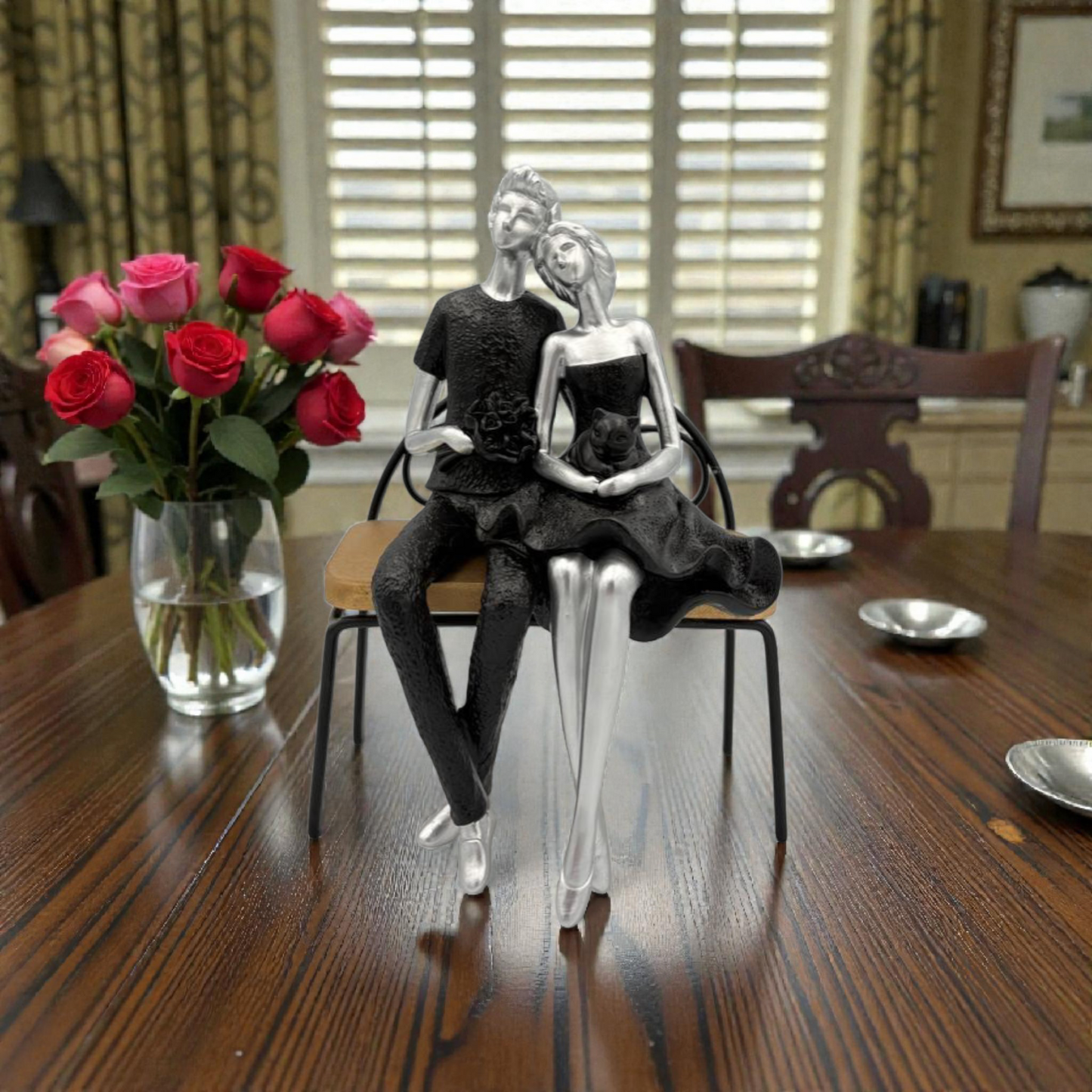 Family Figurine with Child – White & Gold Decorative Home Statue