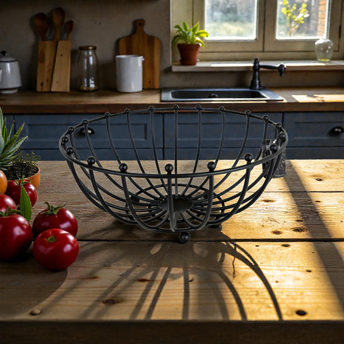 Modern Black Metal Wire Fruit Bowl – Decorative Kitchen & Dining Basket