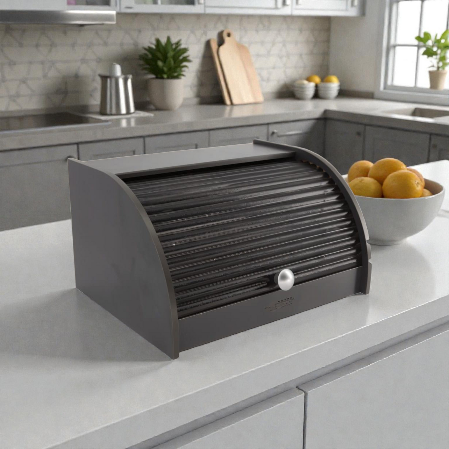 Modern Roll Top Bread Box – Dark Grey Kitchen Bread Storage