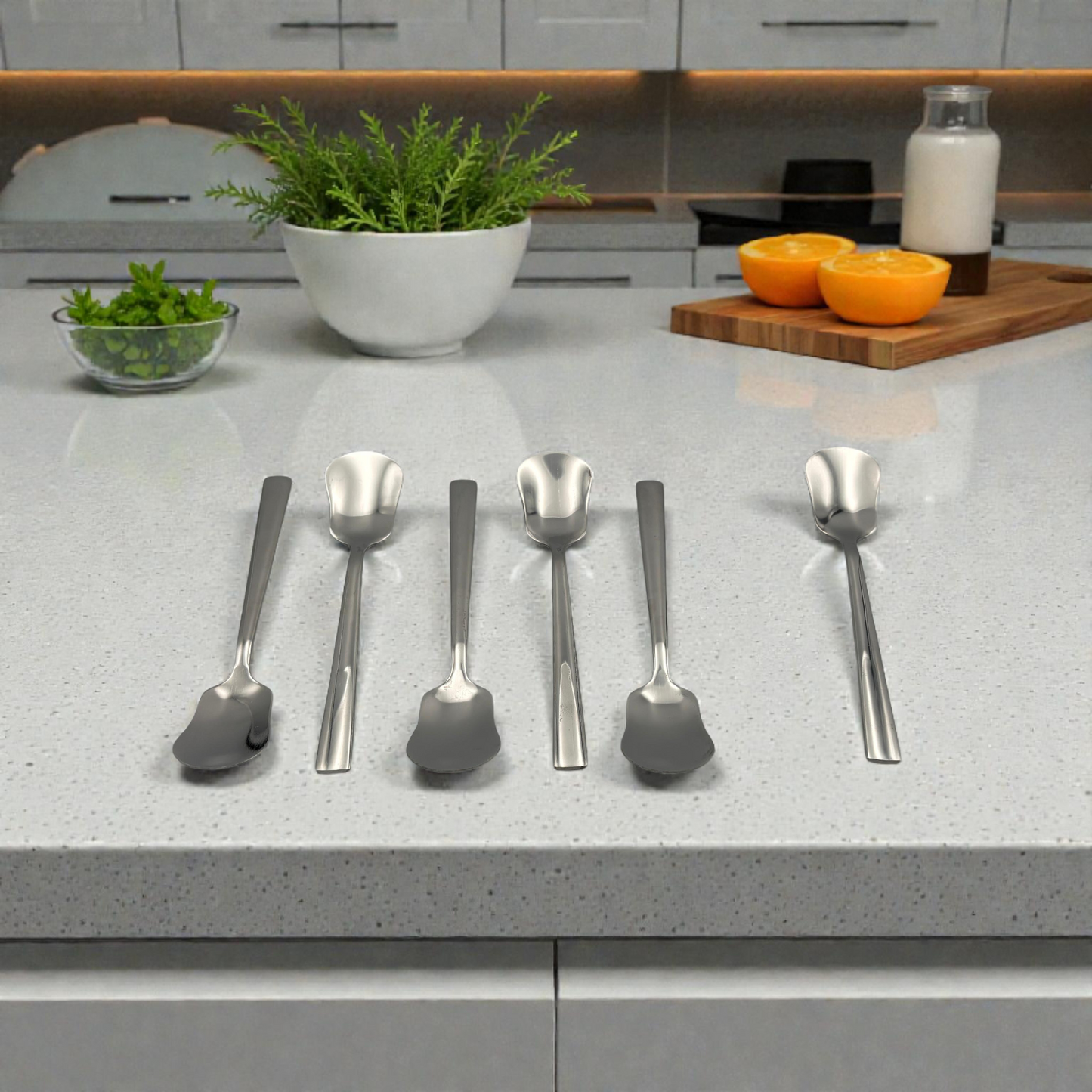 Stainless Steel Dessert & Coffee Spoon Set – 6-Piece Modern Cutlery