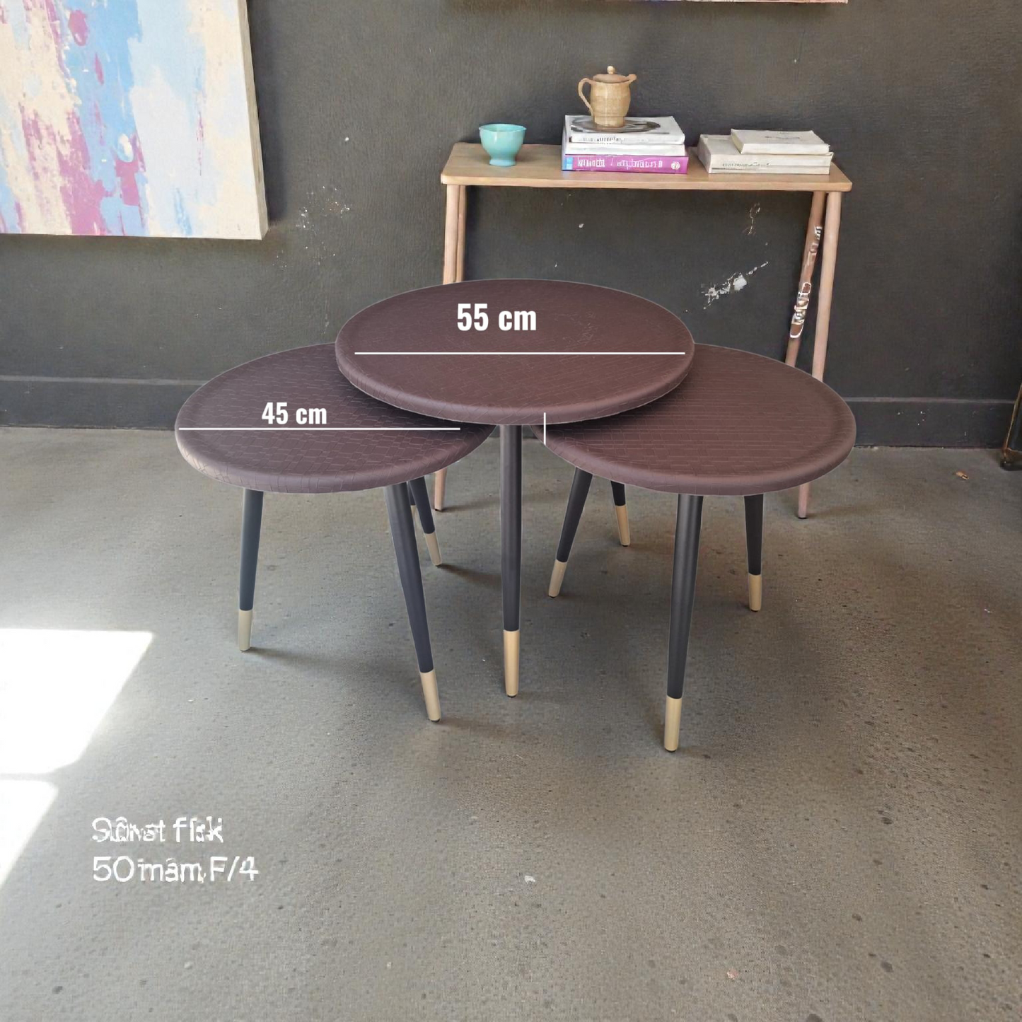 Brown Textured Nesting Tables Set – Modern Round Tables (45 & 55 cm)