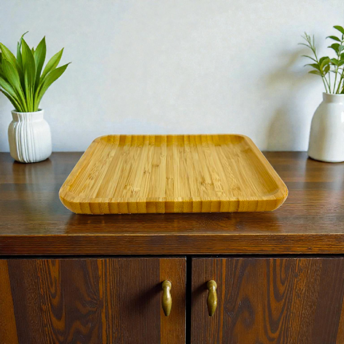 Natural Bamboo Serving Tray – Eco-Friendly Round & square Wooden Plate 20x 20cm