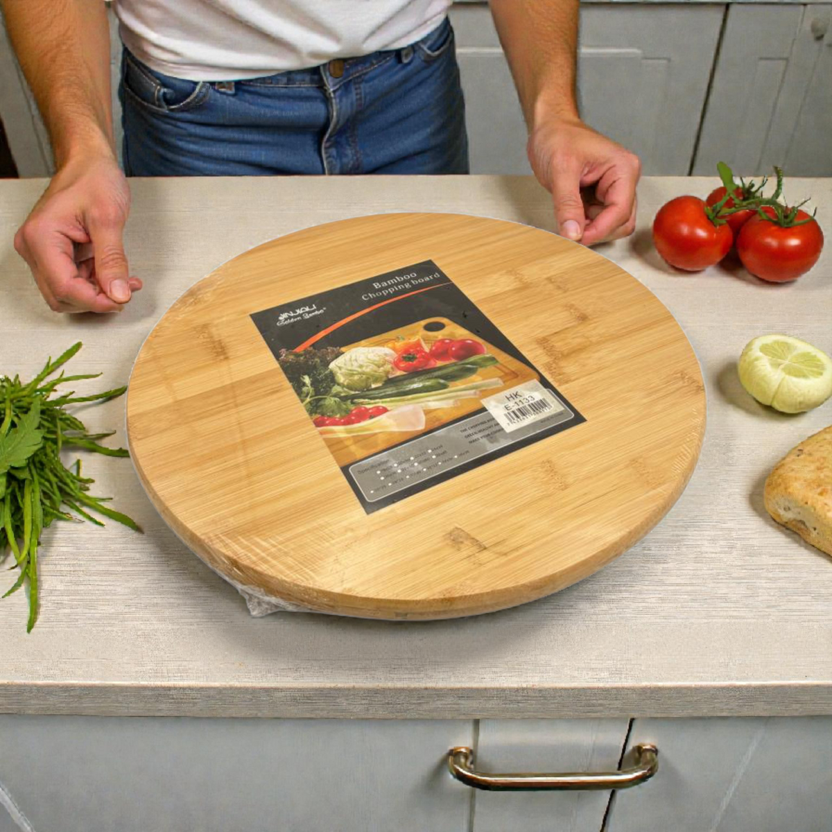 Bamboo Paddle Cutting Board with Handle – Wooden Serving & Chopping Board 34cm