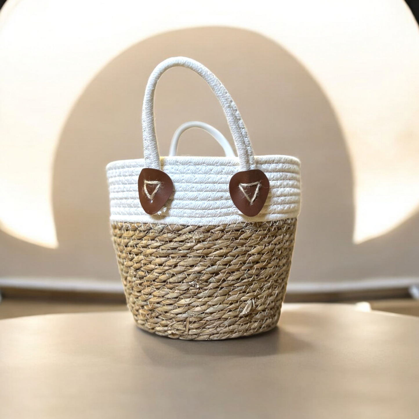 Big Handwoven Seagrass & Cotton Rope Tote Basket – Eco-Friendly Storage Basket / Beach & Market Bag