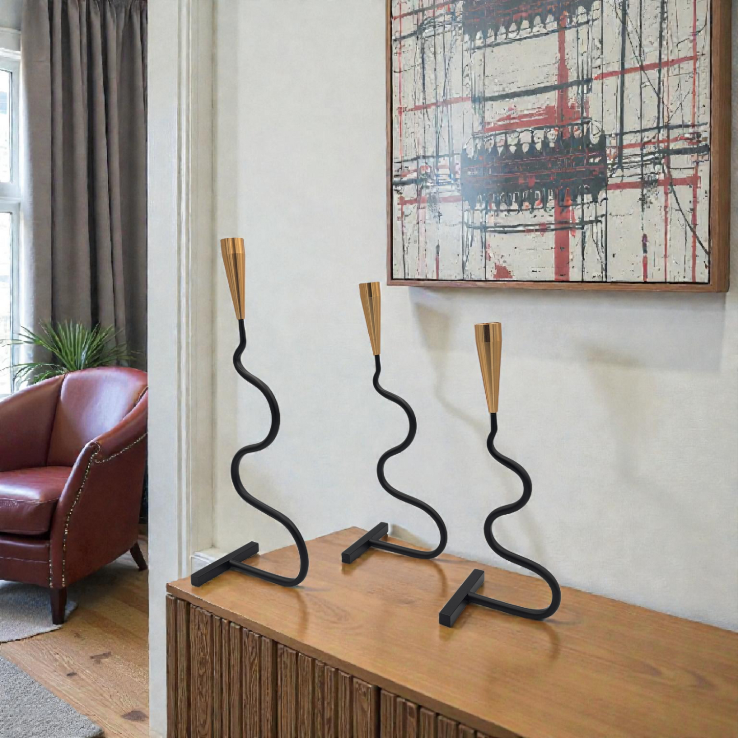 Curved Black & Gold Metal Candle Holders – Modern Minimalist Décor