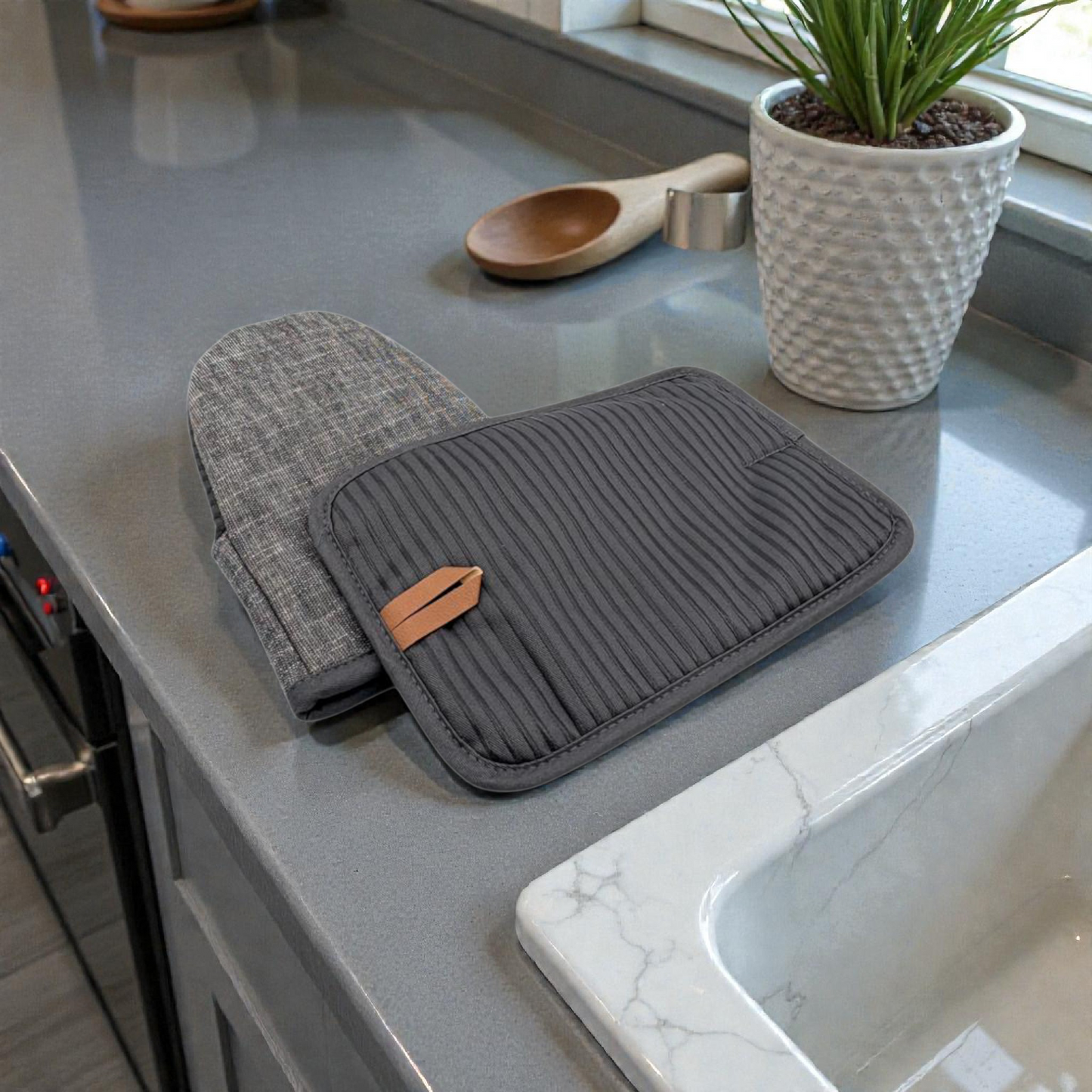Glove2 Pcs Heat Resistant Oven Gloves Set – Quilted Cotton Kitchen Baking Mitts