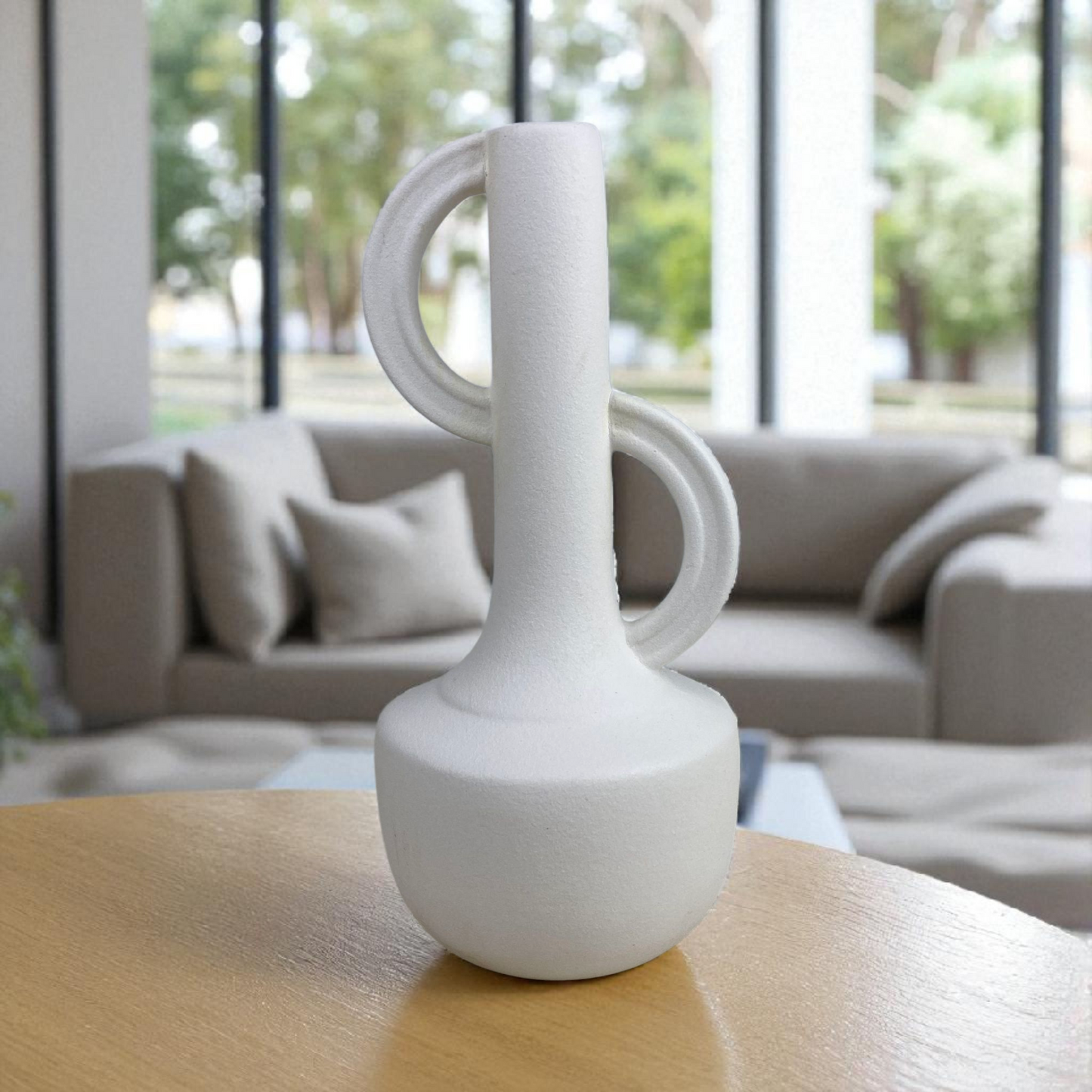 White Ceramic Vase with Double Handle – Modern Minimalist Décor