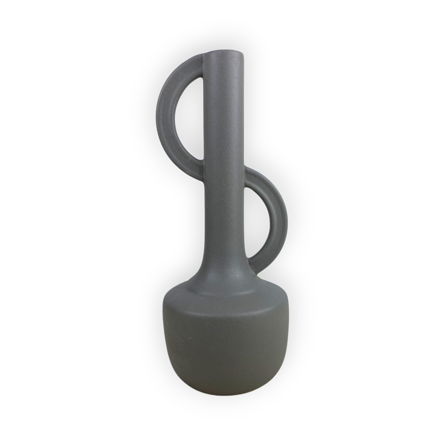 Dark Grey Ceramic Vase with Double Handle – Modern Sculptural Décor