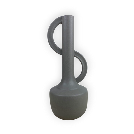 Dark Grey Ceramic Vase with Double Handle – Modern Sculptural Décor