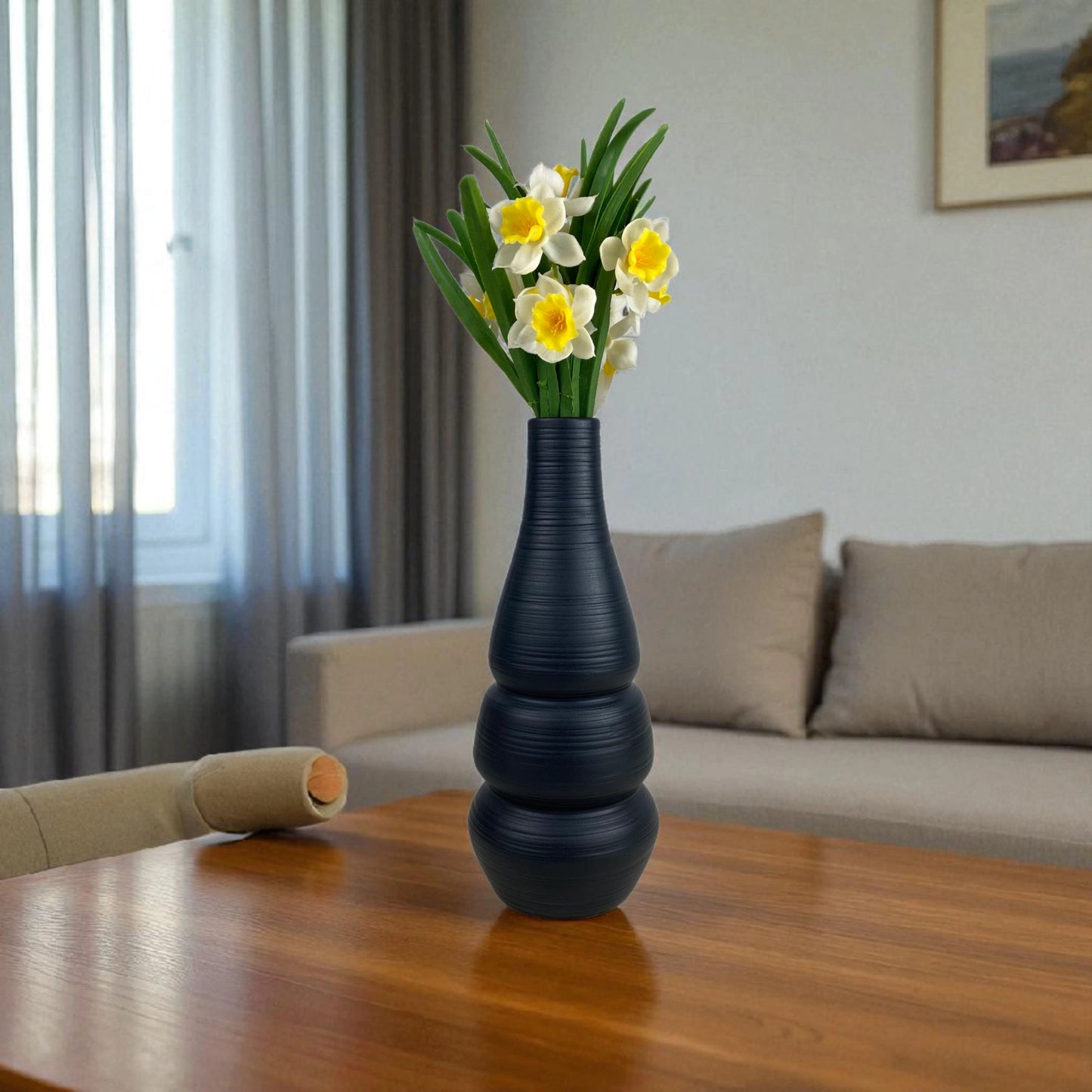 Black Tiered Ceramic Vase
